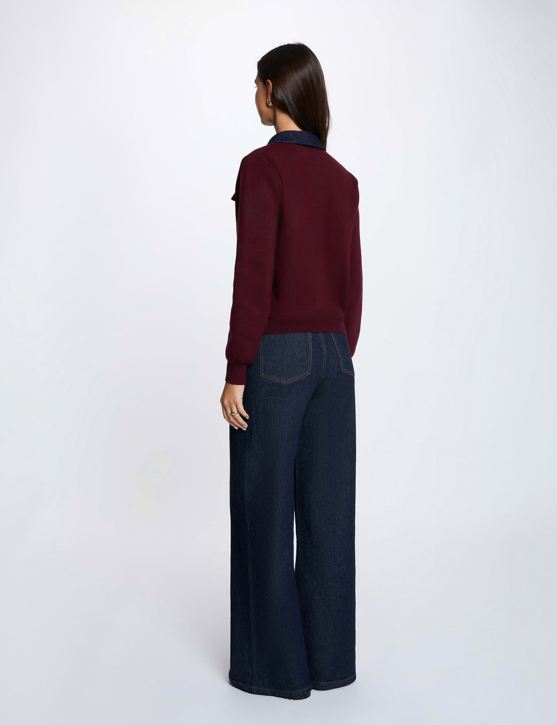 Kurz geschnittene Strickjacke mit Revers pflaume damen