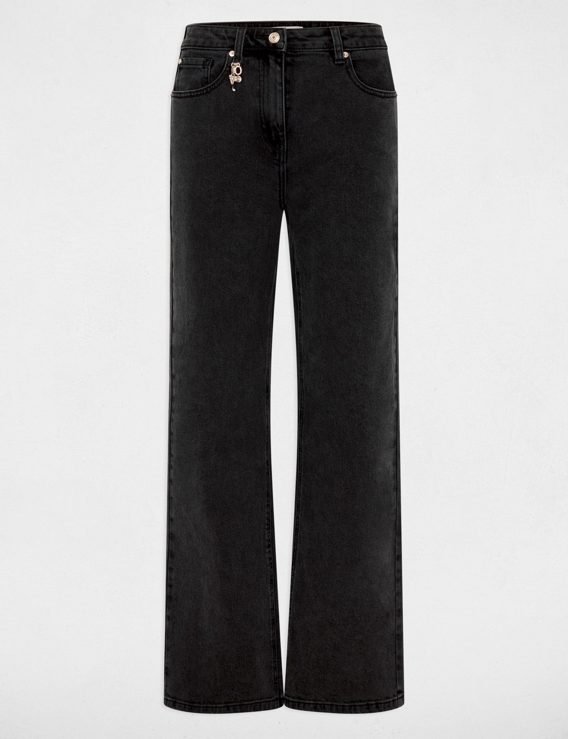 Weit geschnittene hochgeschnittene Hose schwarz denim damen