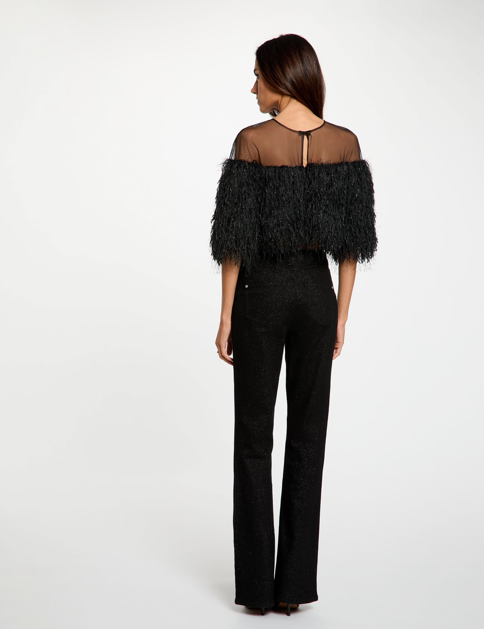 Blouse fausse fourrure noir femme