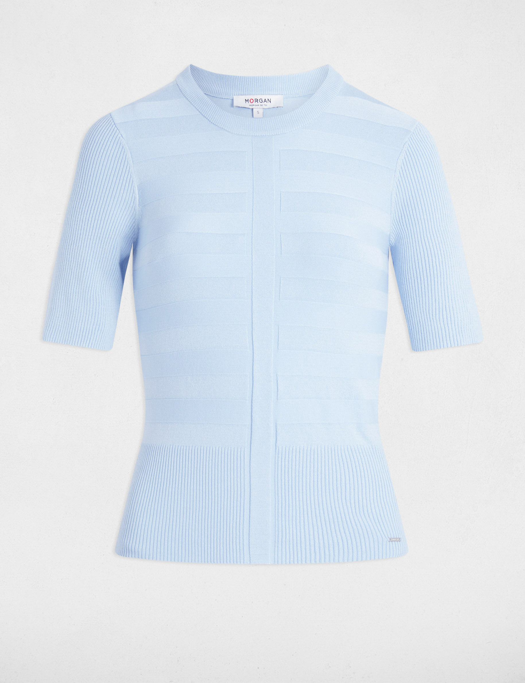 pull col rond manches courtes bleu ciel femme Pull col rond manches courtes bleu ciel femme