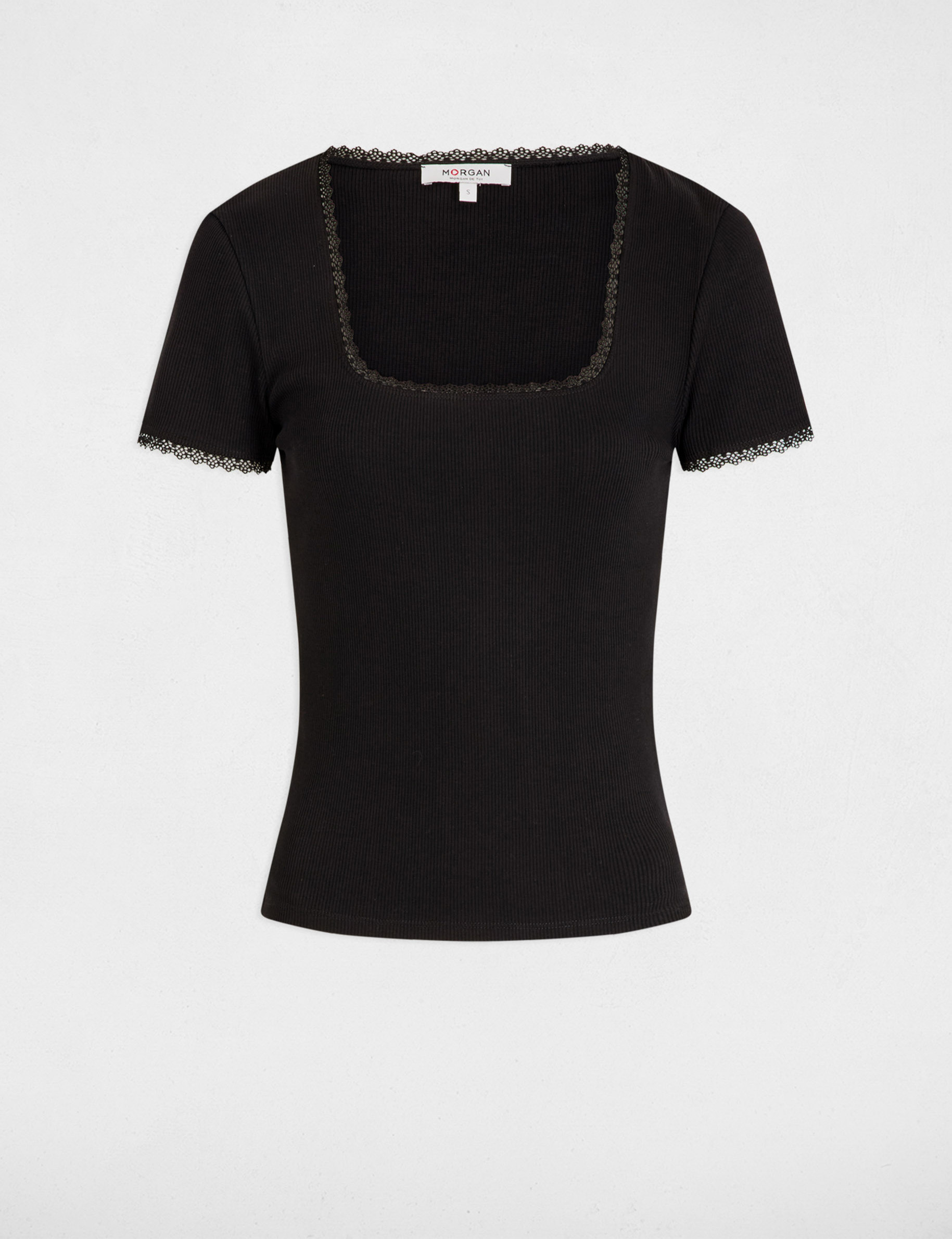 t shirt manches courtes cotele noir femme T-shirt manches courtes côtelé noir femme