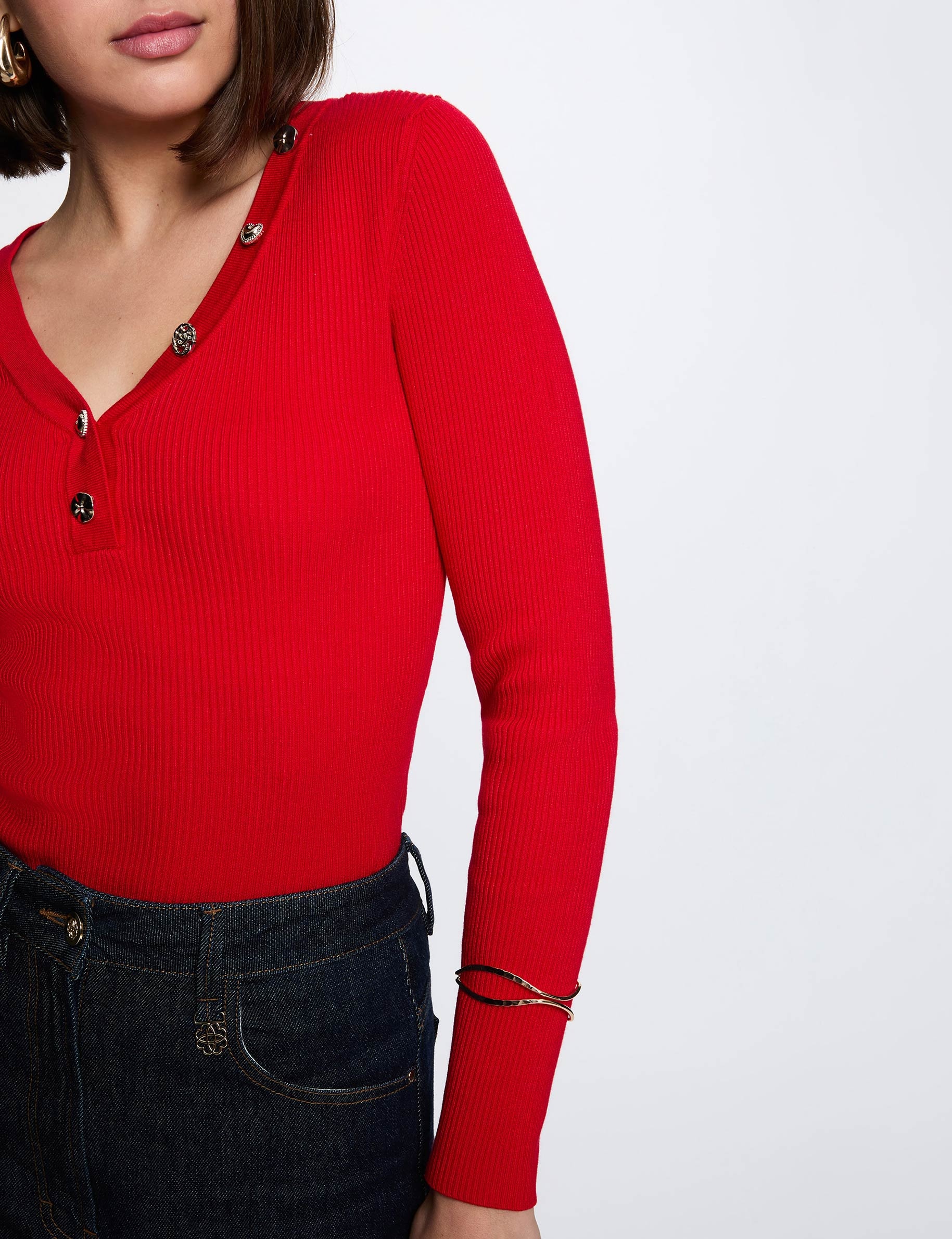 Pullover mit V-Ausschnitt rot damen