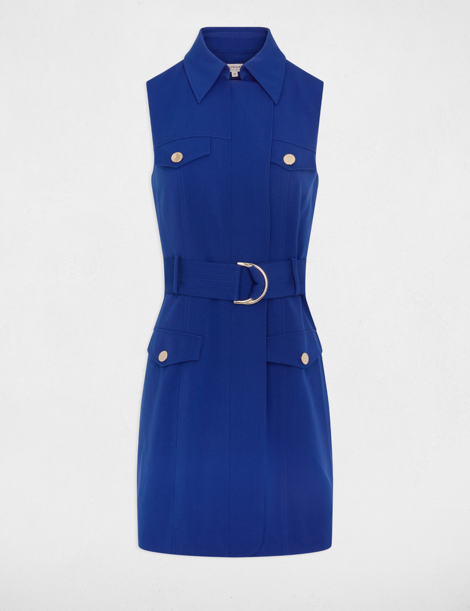 Robe courte cintrée ceinturée bleu pétrole femme