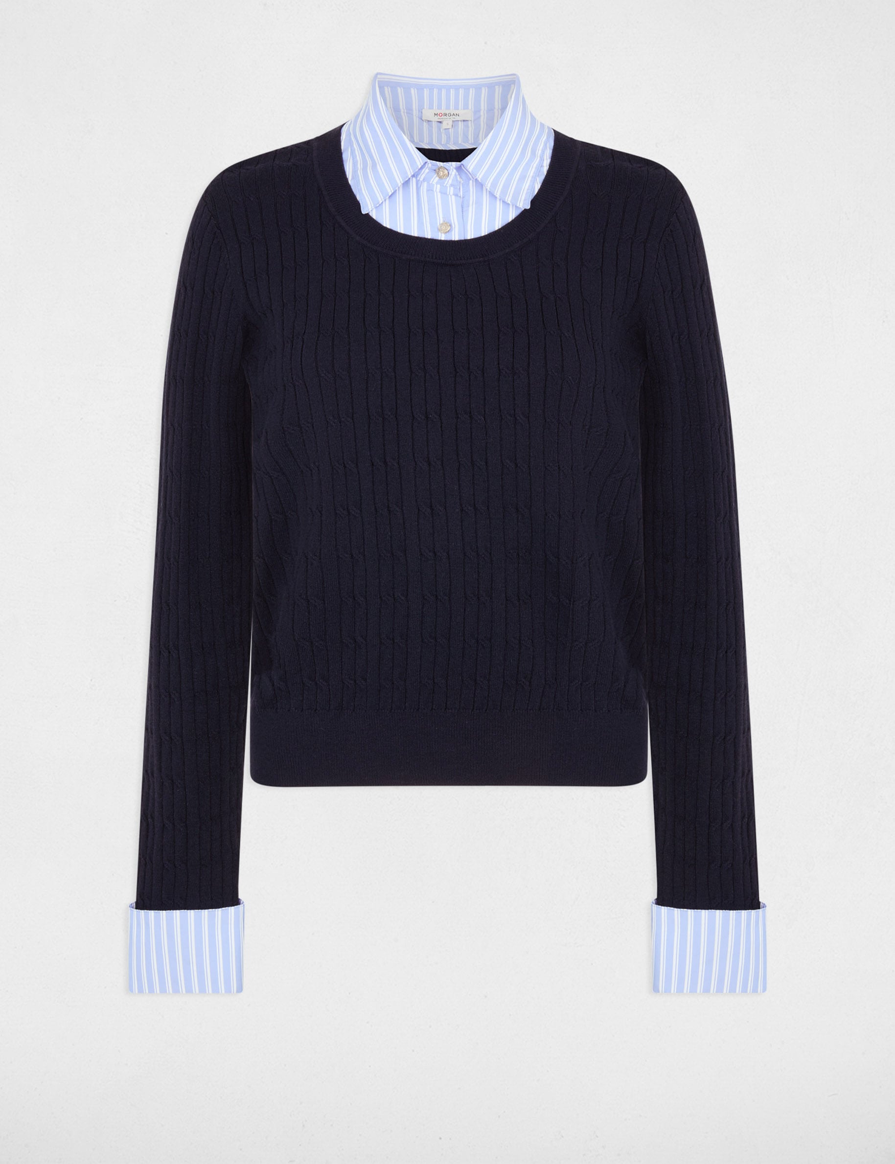 Pull col &agrave; revers bleu marine femme