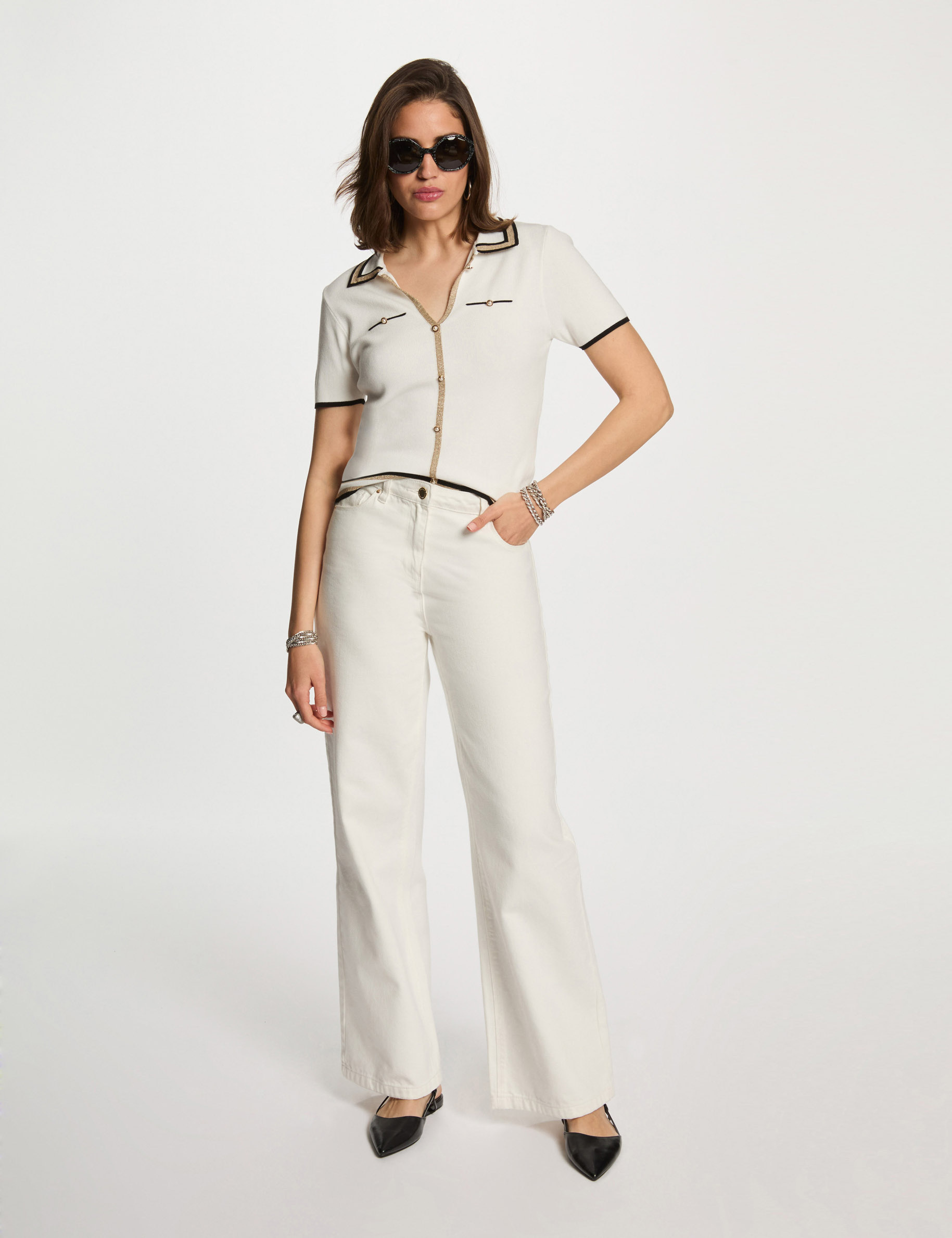 pull col polo manches courtes blanc femme Pull col polo manches courtes blanc femme