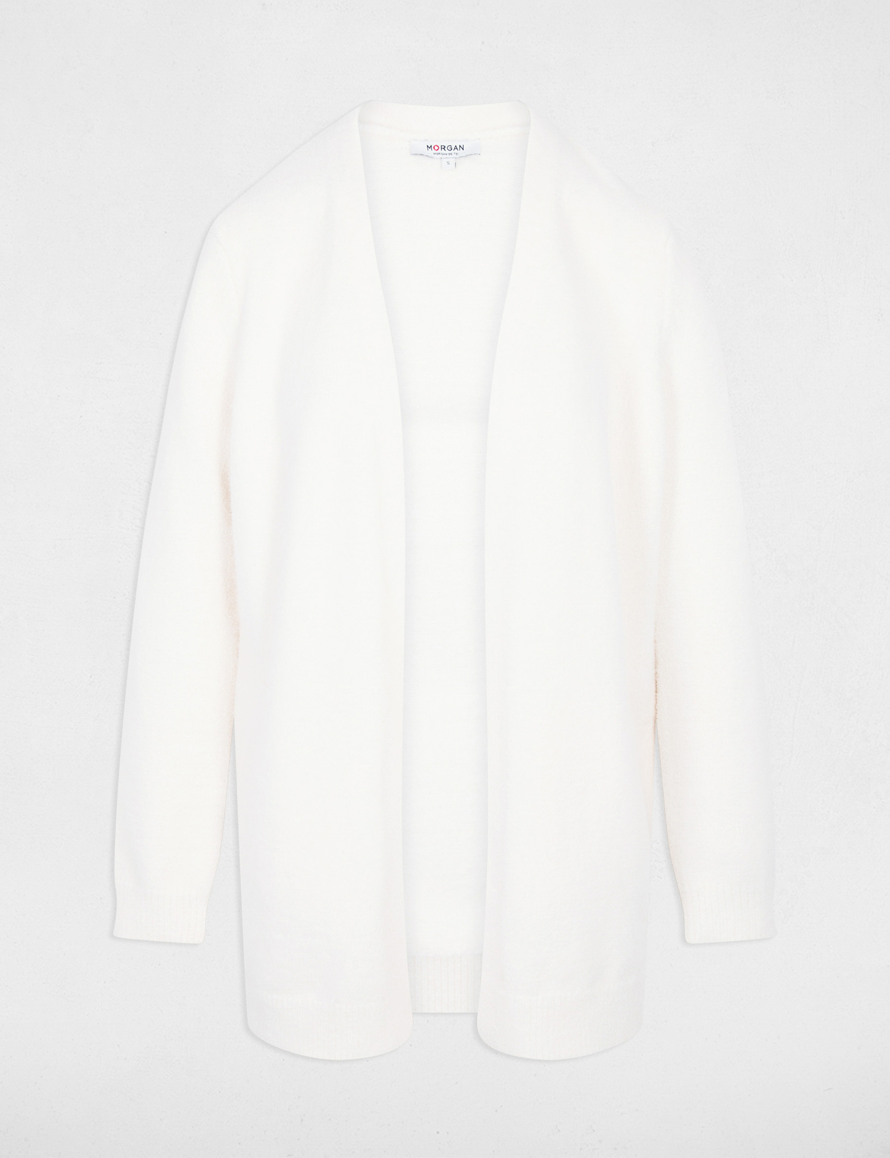 Gilet long col v ivoire femme