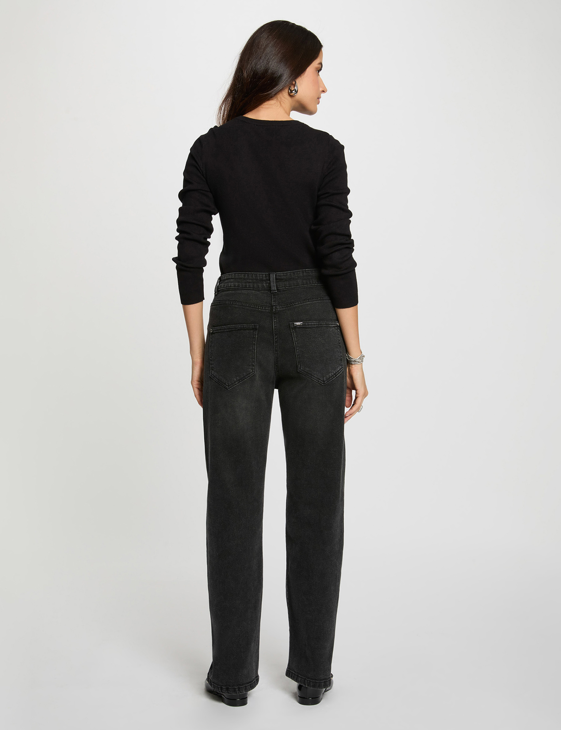 Pull col rond dentelle noir femme