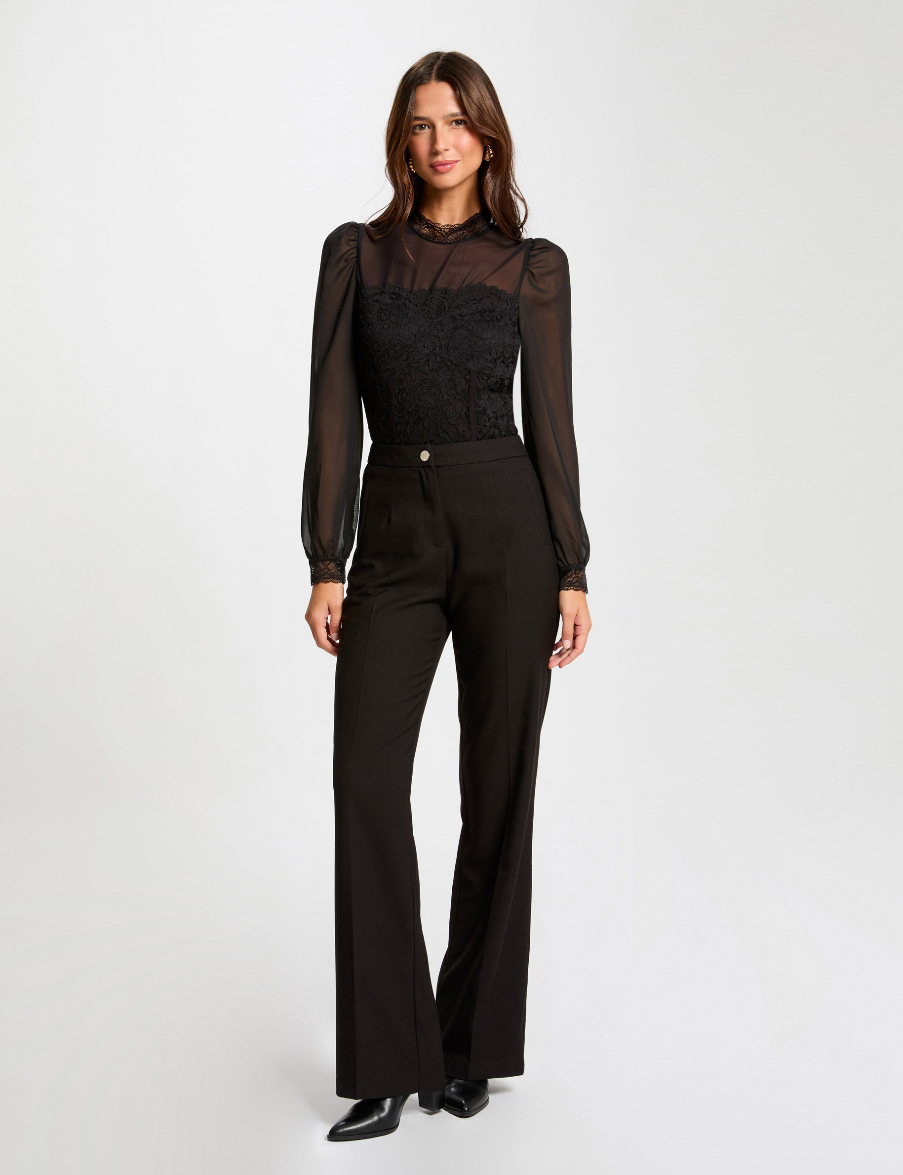 flare hose mit abnahern schwarz damen Flare-Hose mit Abnähern schwarz damen