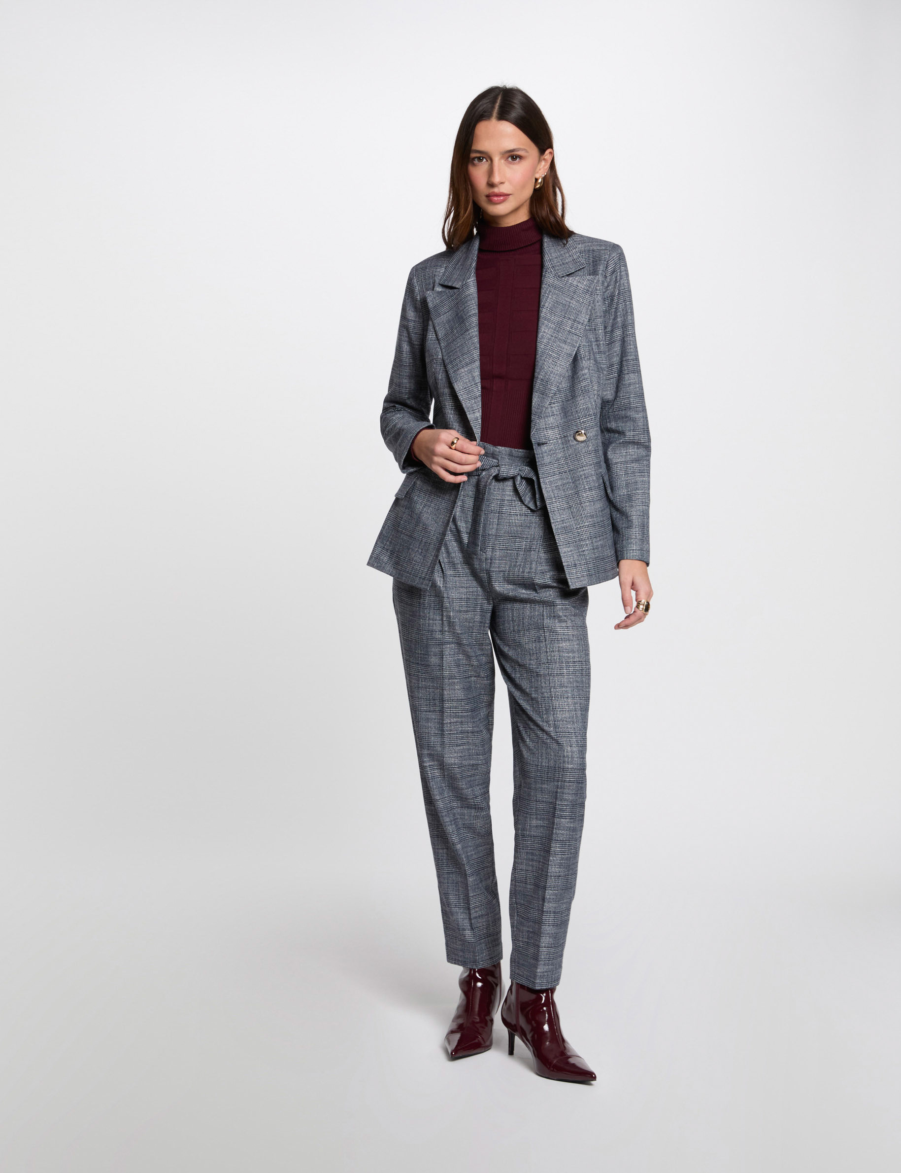 kurze jacke mit karomuster marineblau damen Kurze Jacke mit Karomuster marineblau damen