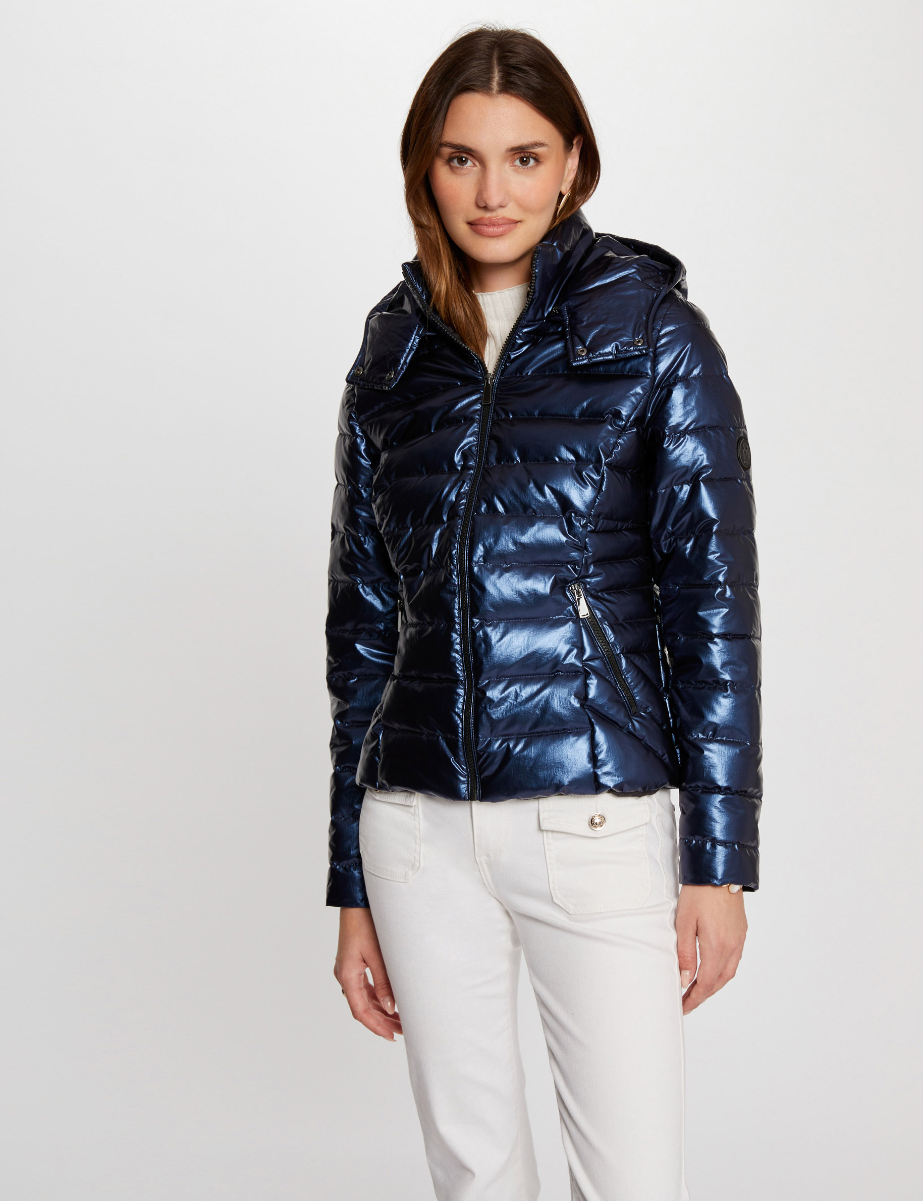 Doudoune metallisee a capuche bleu femme Morgan Suisse