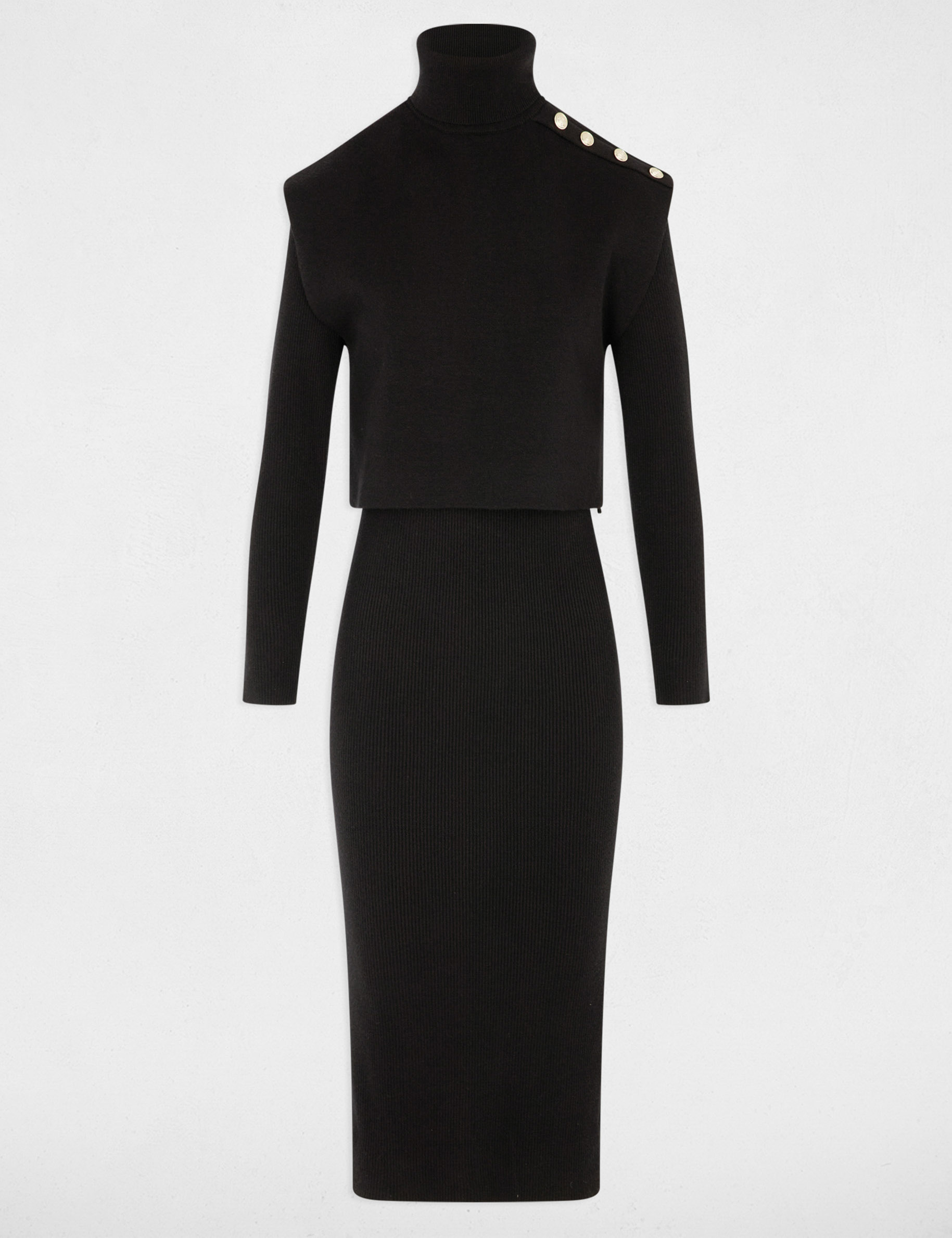 Robe tricot col roul&eacute; noir femme