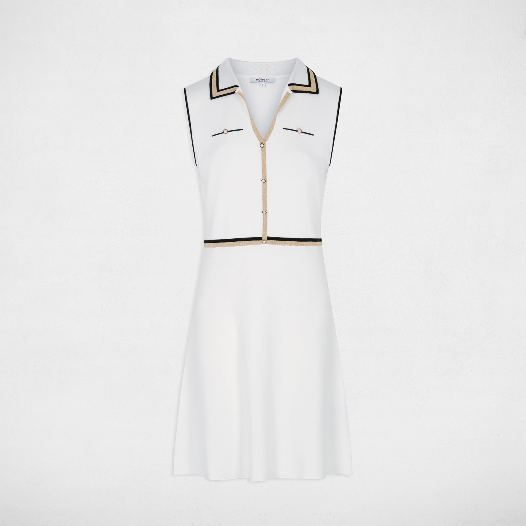 Robe tricot col &agrave; revers blanc femme