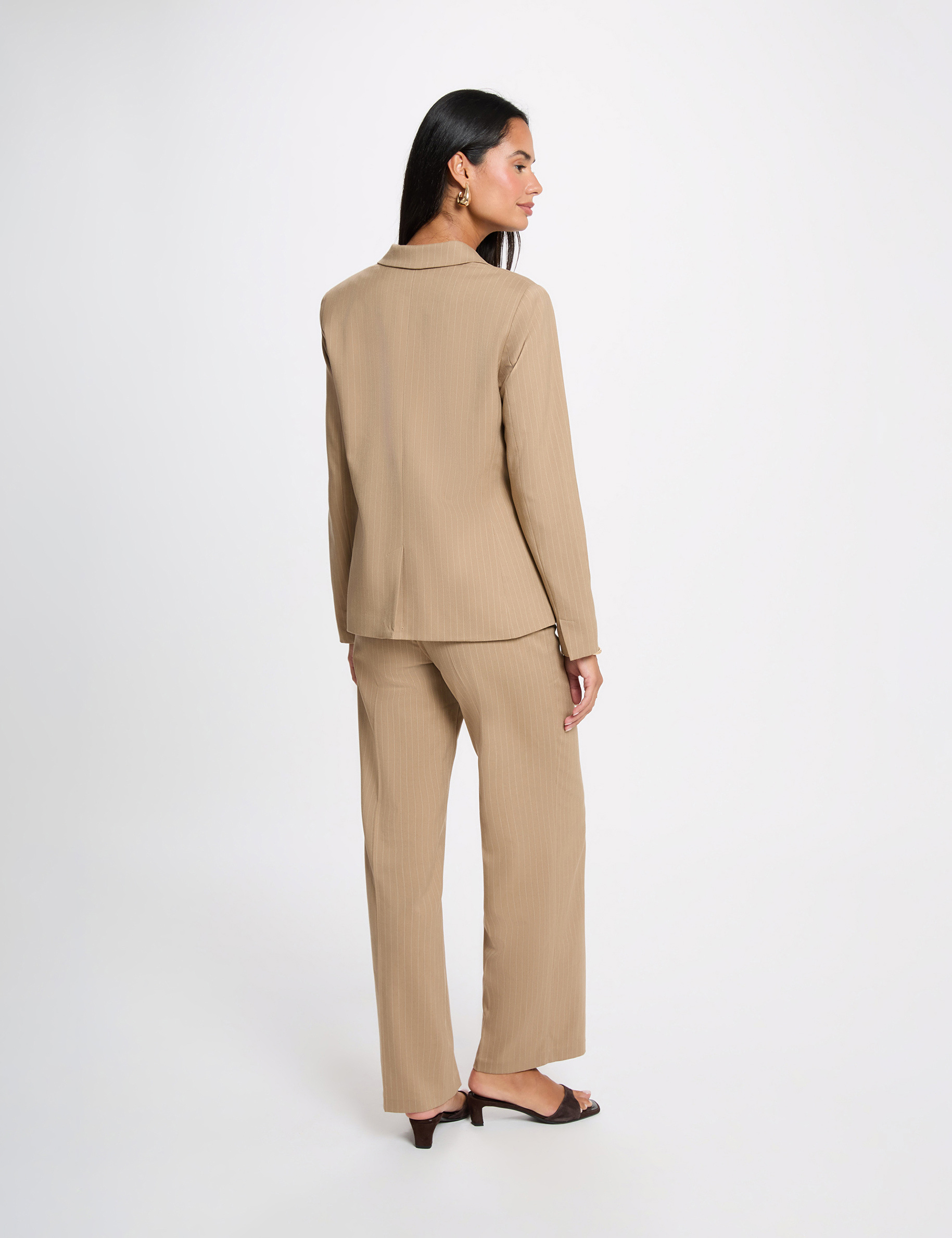 Gestreifter gerader Blazer maulwurfsgrau damen