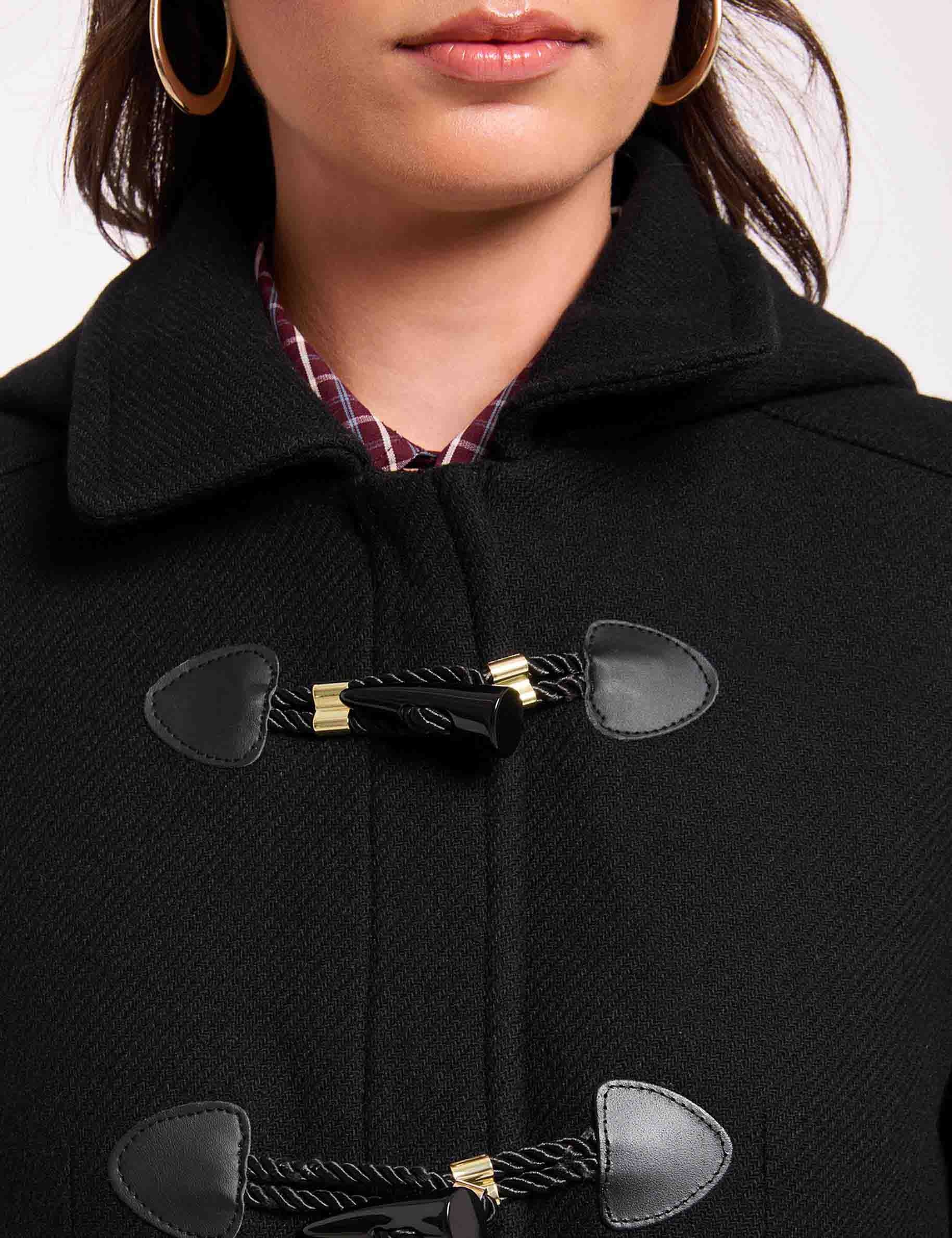 Mittellanger Mantel mit Knebelverschluss schwarz damen
