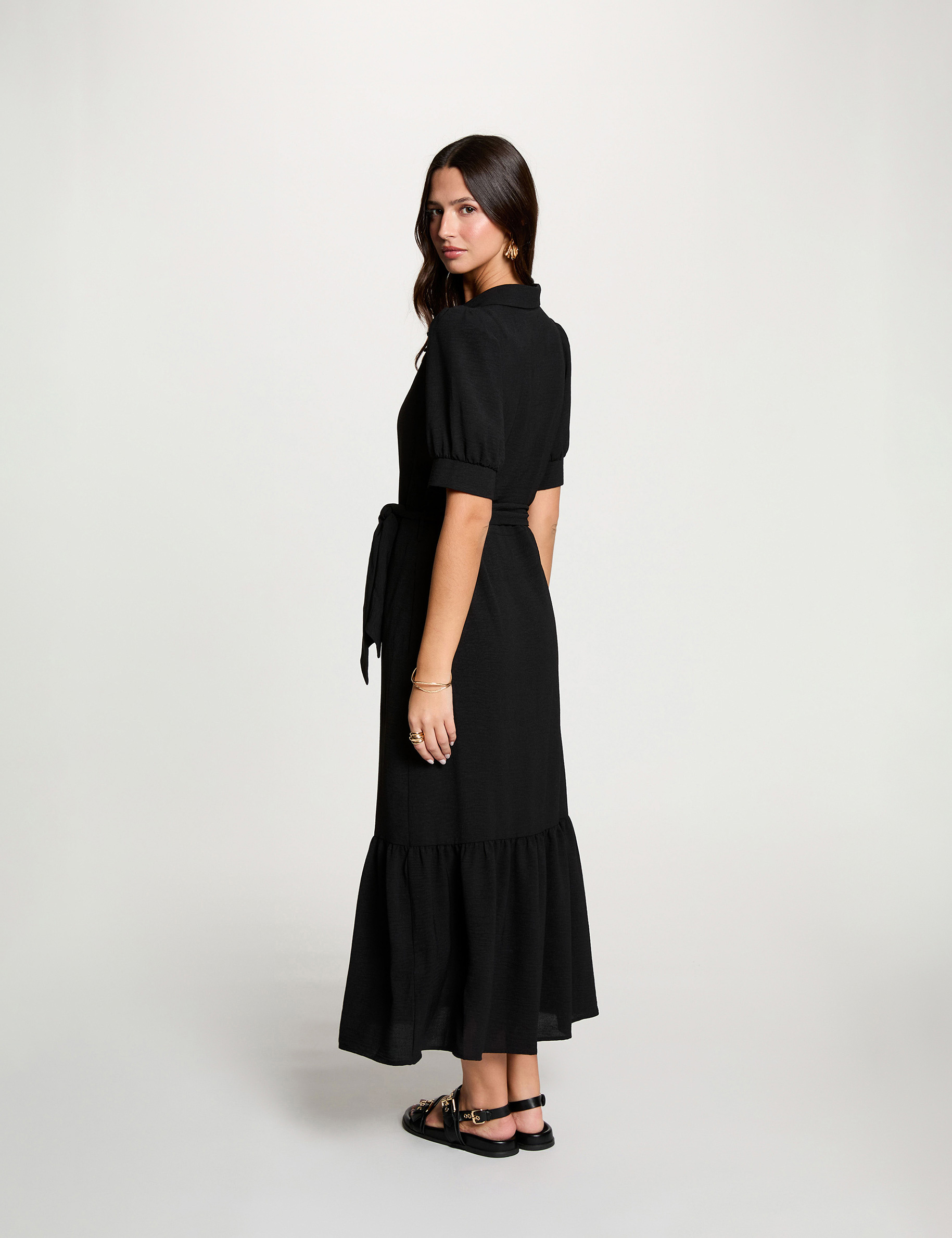 Kleid aus Strick mit Puff&auml;rmeln schwarz damen
