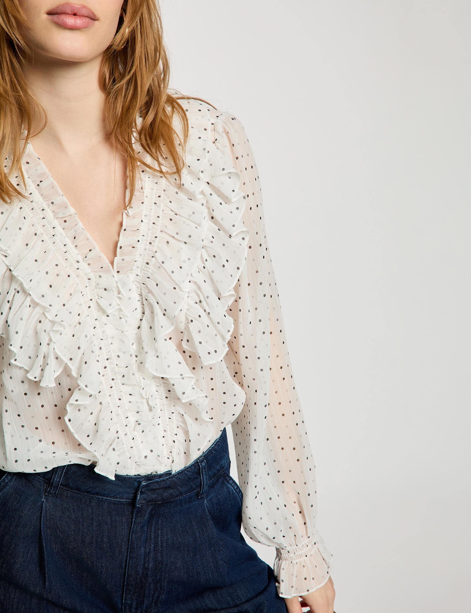 Bedrucktes Hemd mit V-Ausschnitt weiss damen