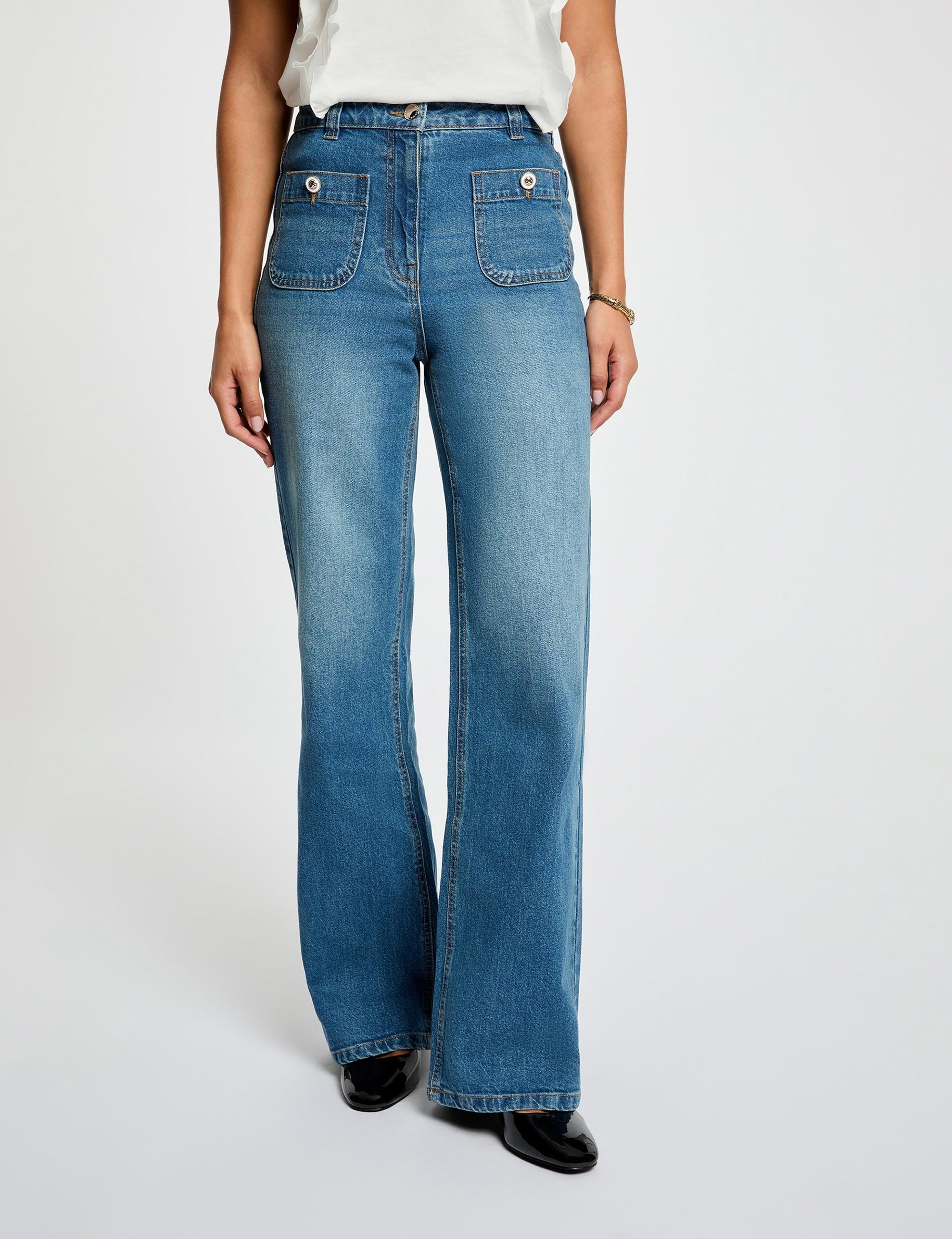 Jean large taille haute denim stone femme