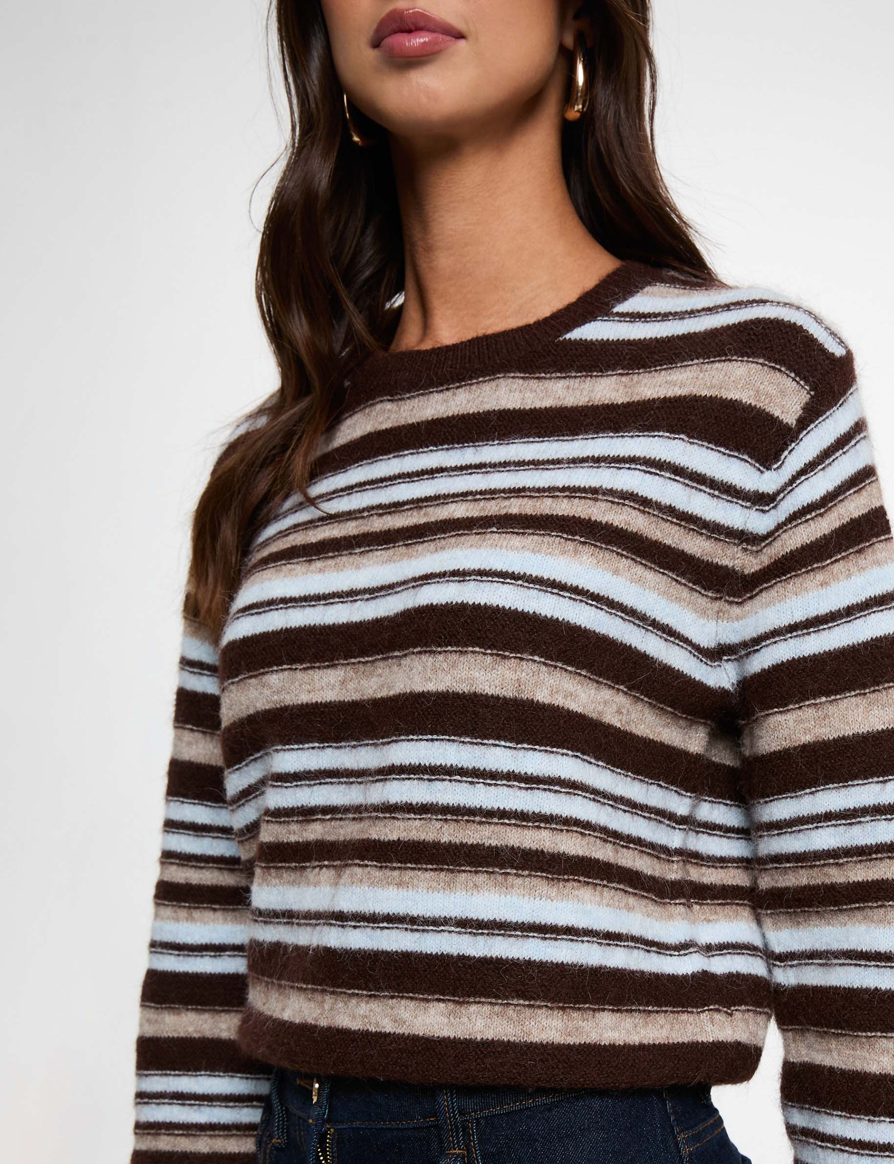Gestreifter Pullover mit Rundhals beige damen