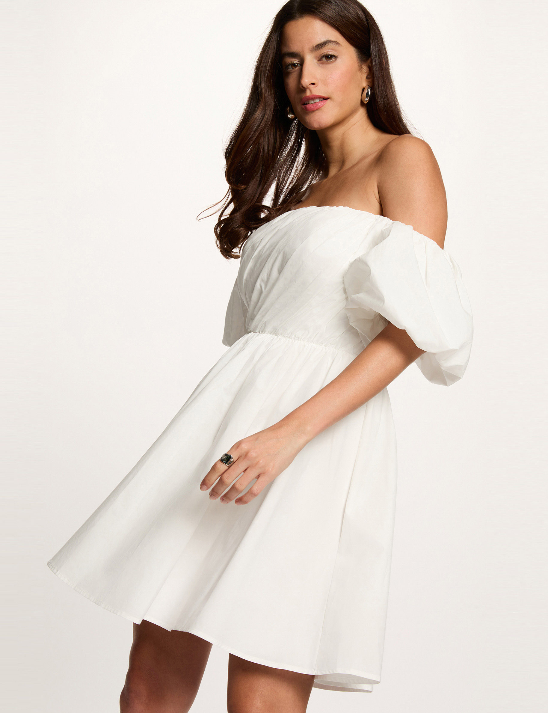 Robe courte manches bouffantes blanc femme