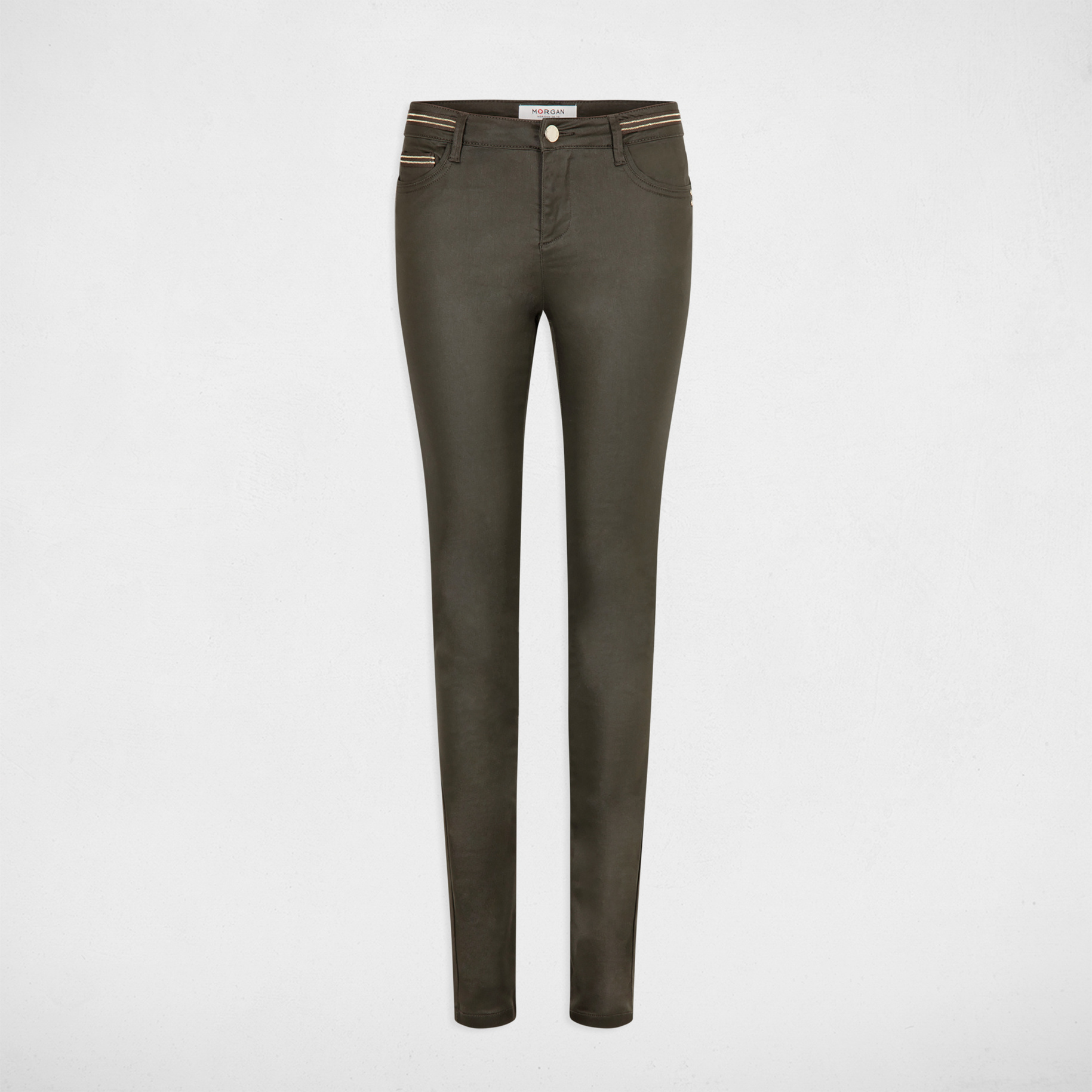pantalon slim enduit vert fonce femme Pantalon slim enduit vert foncé femme