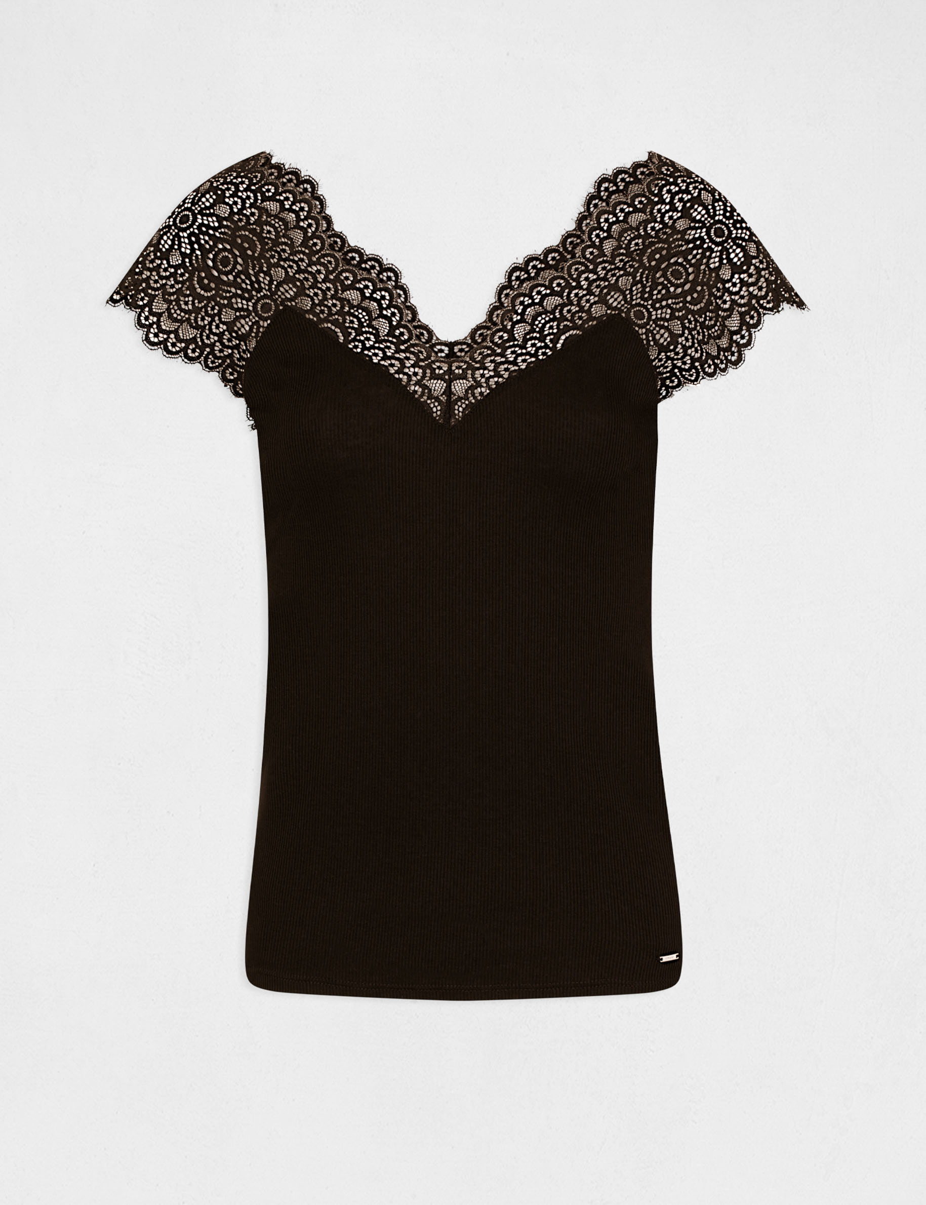 D&eacute;bardeur bretelles larges en dentelle noir femme