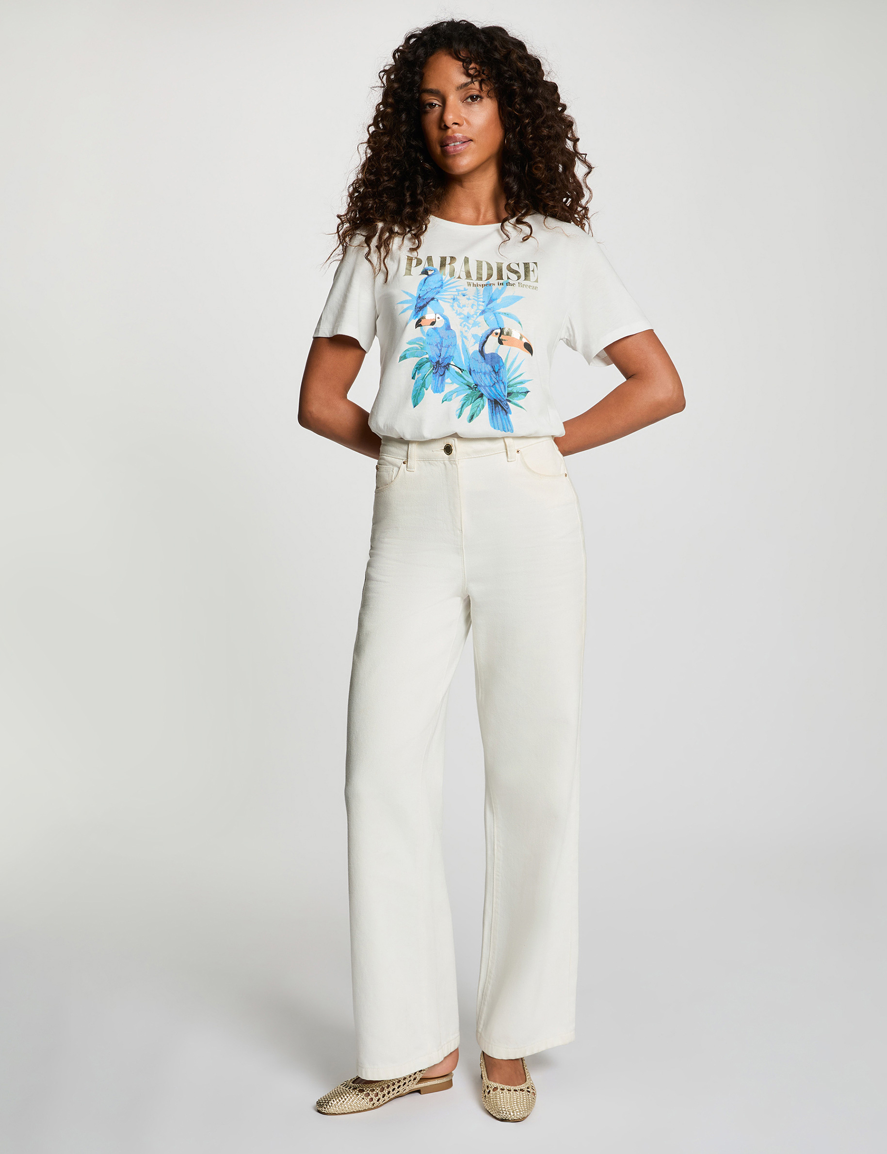 Bedrucktes T-Shirt mit Rundhals weiss damen
