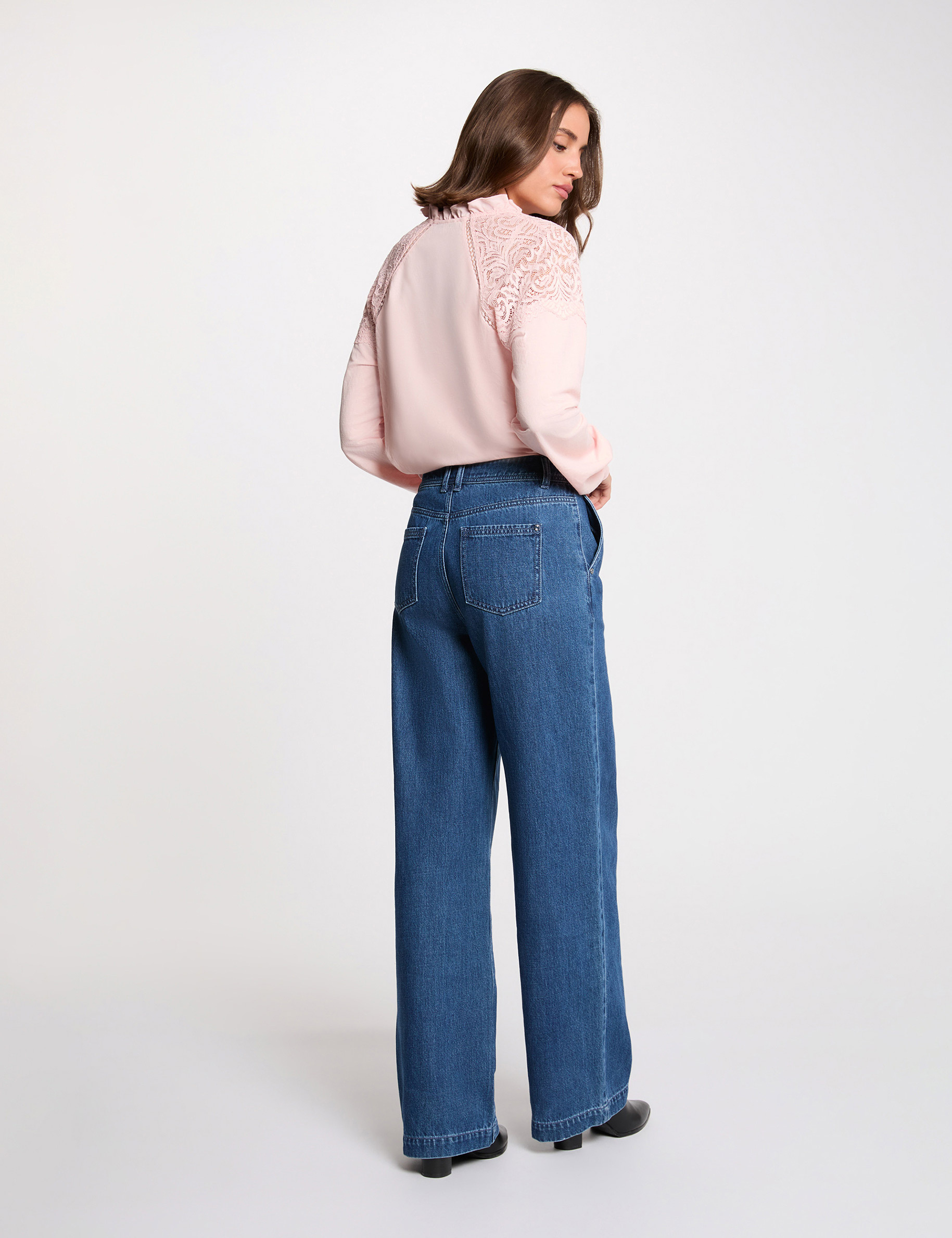 T-Shirt aus Spitze mit V-Ausschnitt hellrosa damen