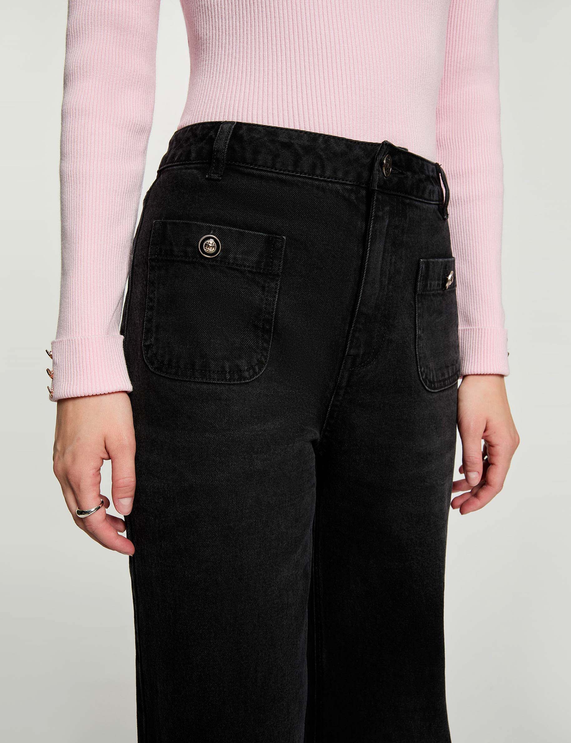 Weit geschnittene hochgeschnittene Hose schwarz denim damen