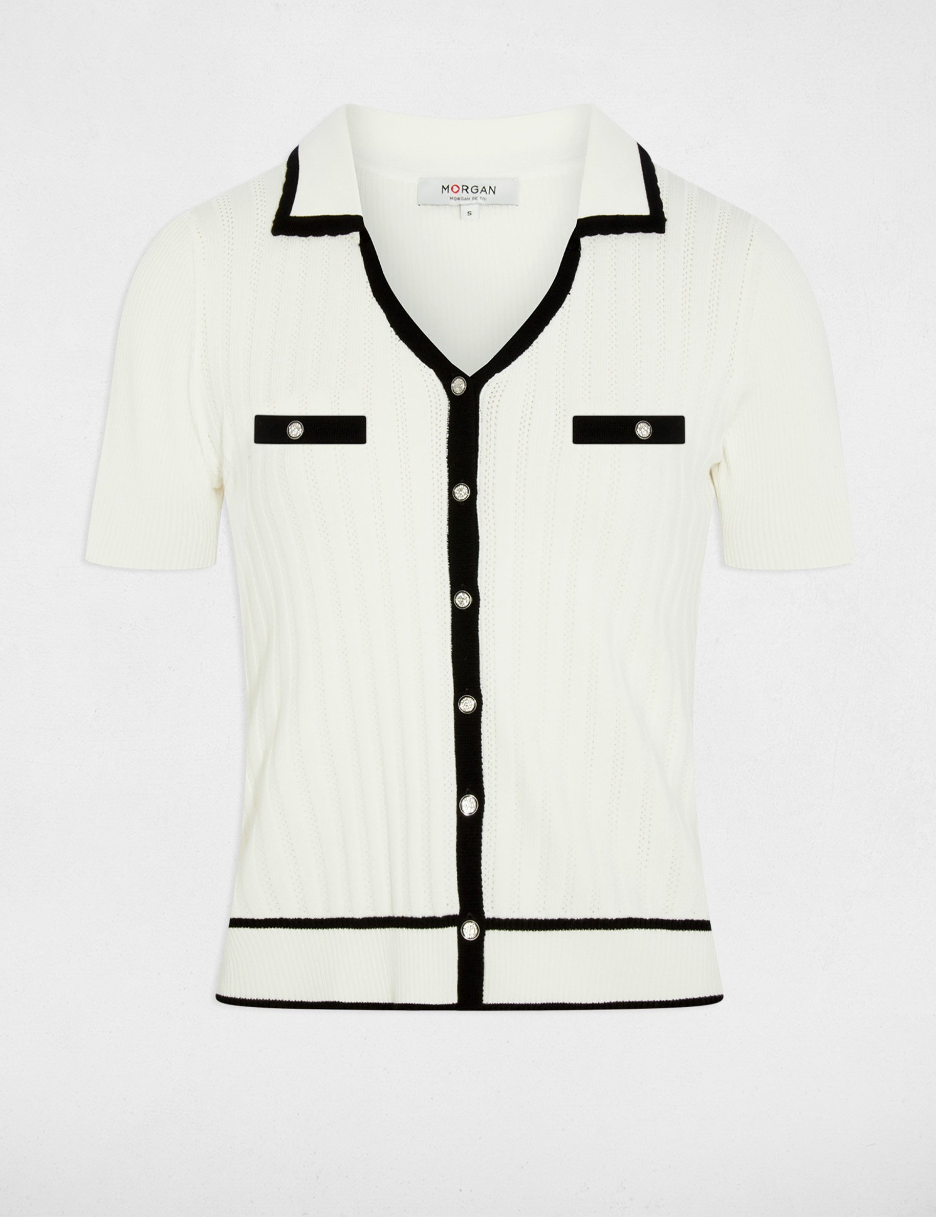 Figurbetonter Pullover mit Reverskragen weiss damen