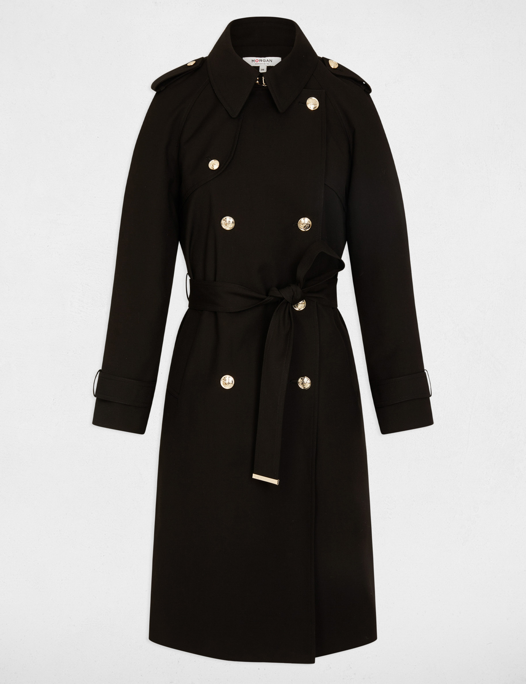 Langer Trenchcoat mit Gürtel schwarz damen