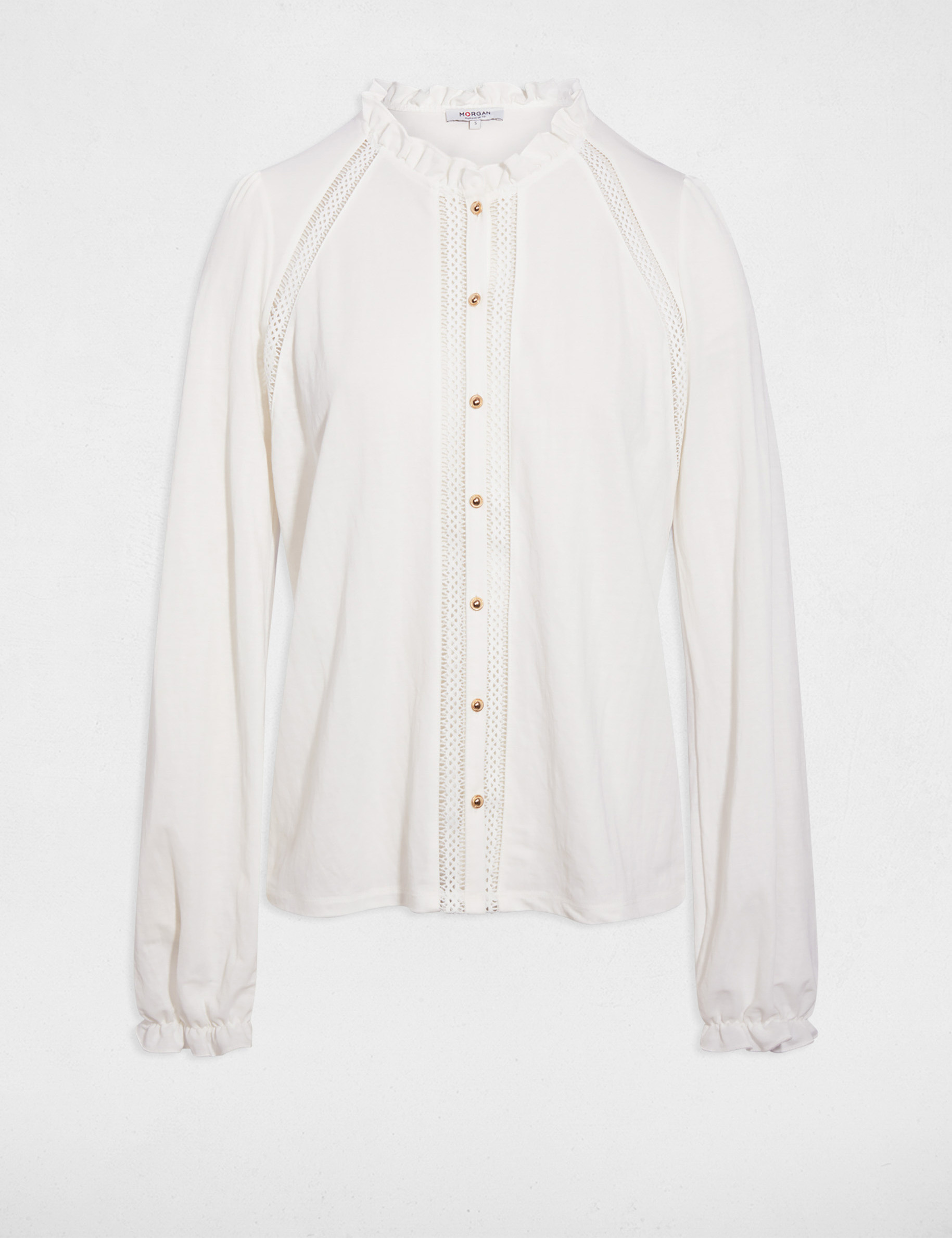 T-shirt dentelle col montant blanc femme