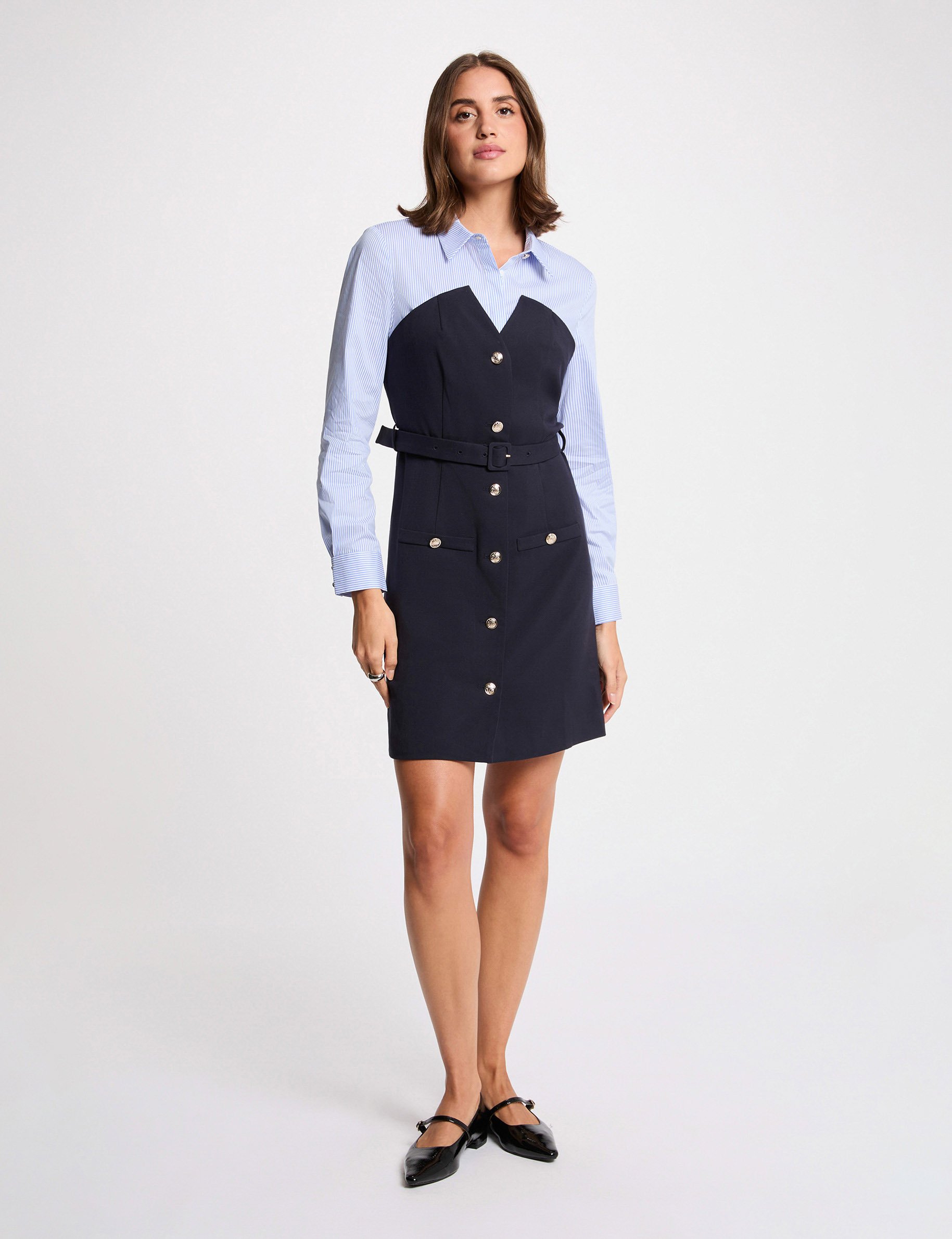 Robe courte effet 2-en-1 bleu marine femme