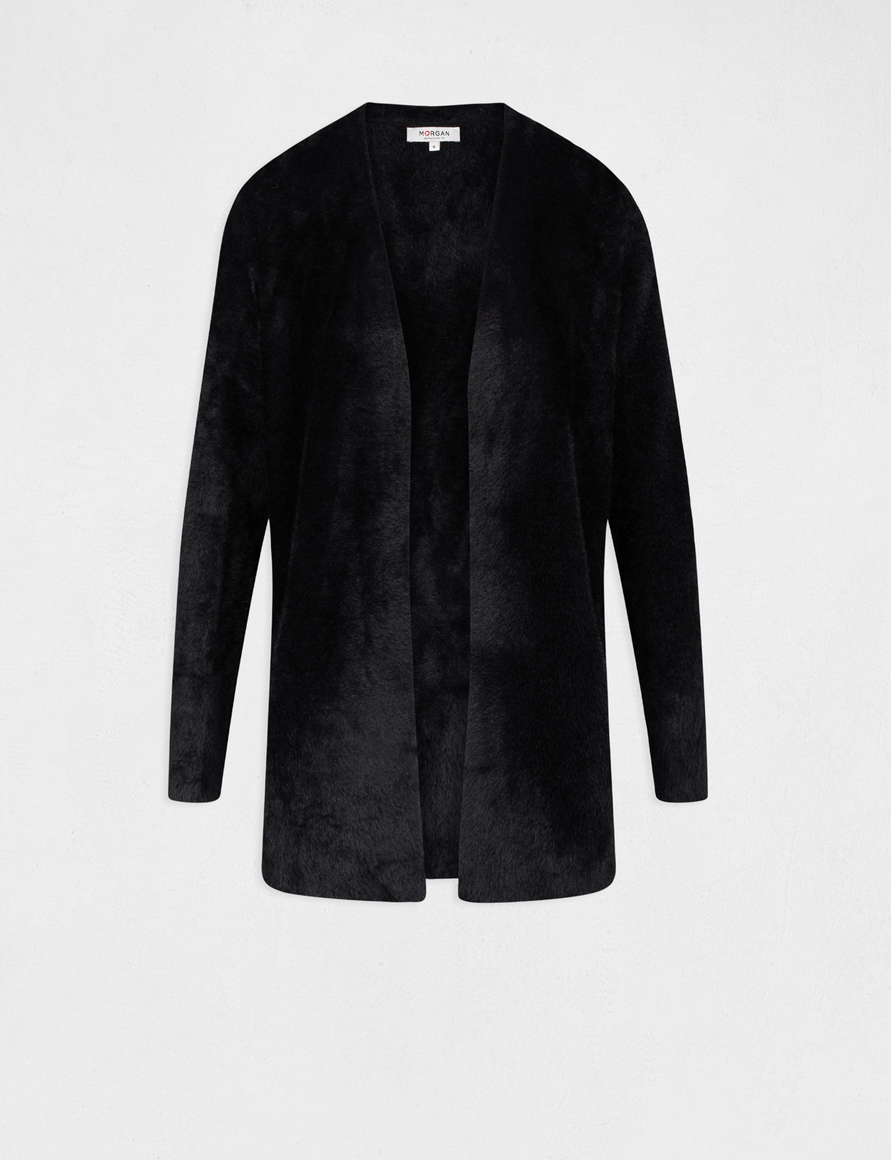 lange strickjacke mit flauschigem strick schwarz damen Lange Strickjacke mit flauschigem Strick schwarz damen