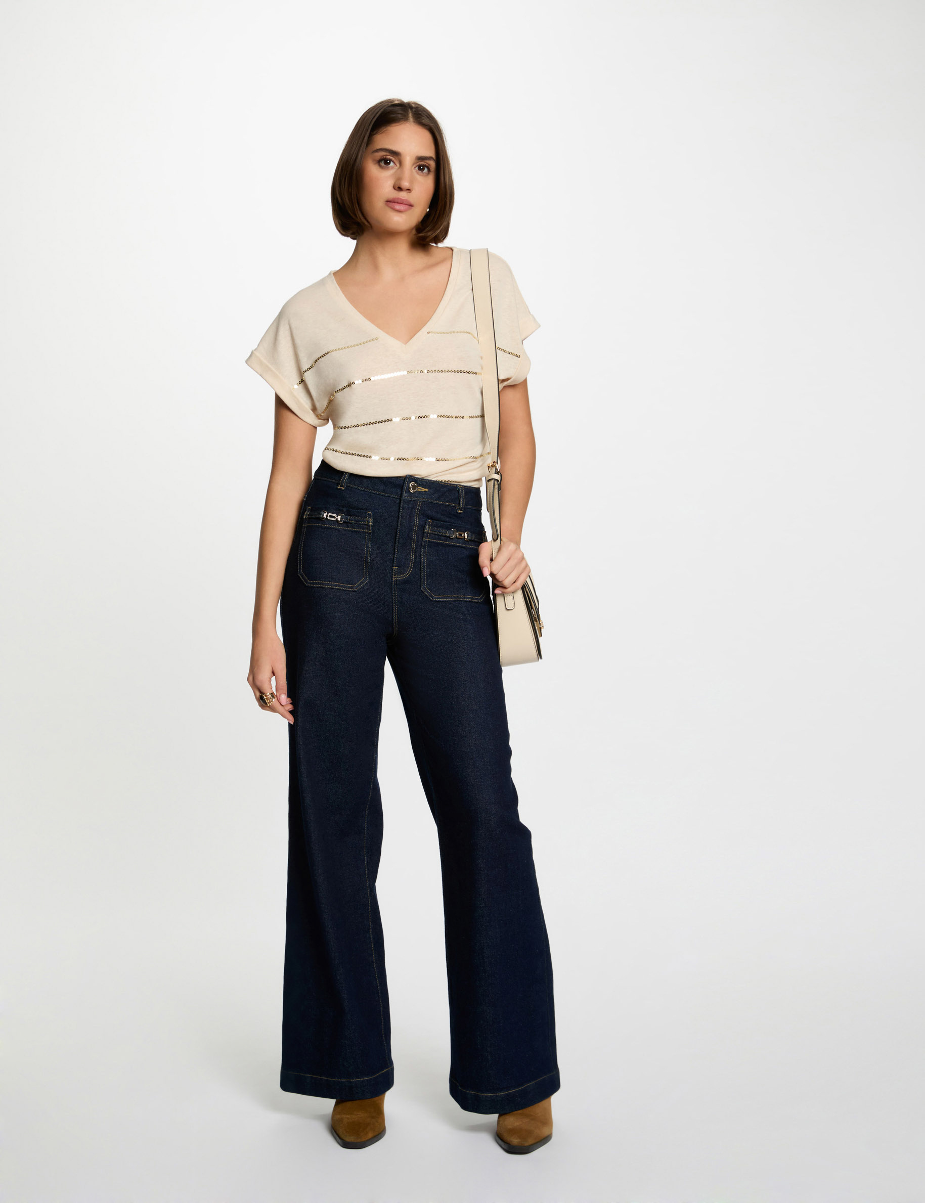 t shirt manches courtes creme femme T-shirt manches courtes creme femme