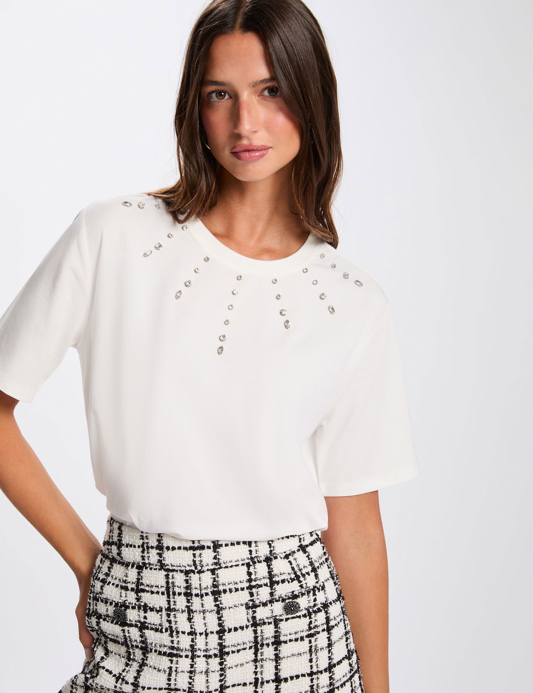 T-Shirt, gerade geschnitten, kurze &Auml;rmel weiss damen