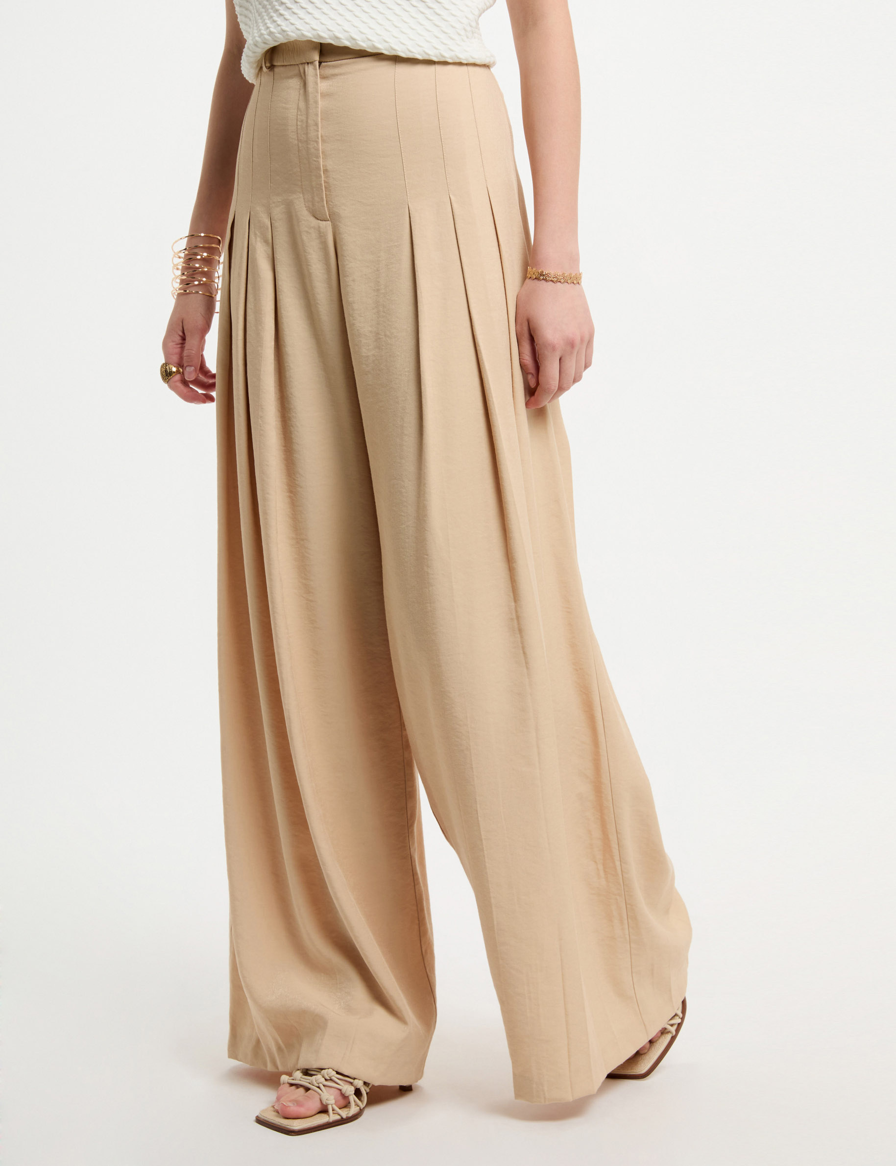 weite hose mit bundfalten creme damen Weite Hose mit Bundfalten creme damen