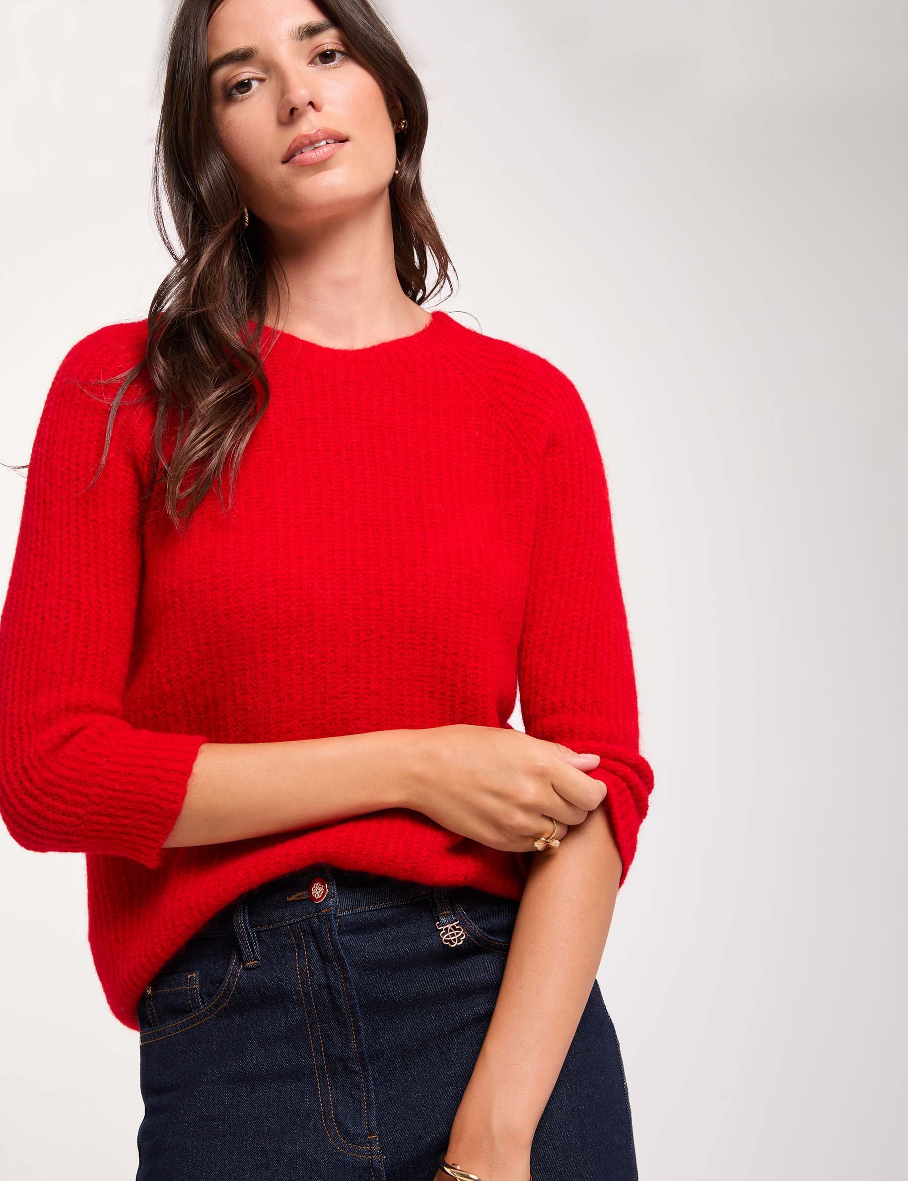 Flauschiger Strickpullover rot damen