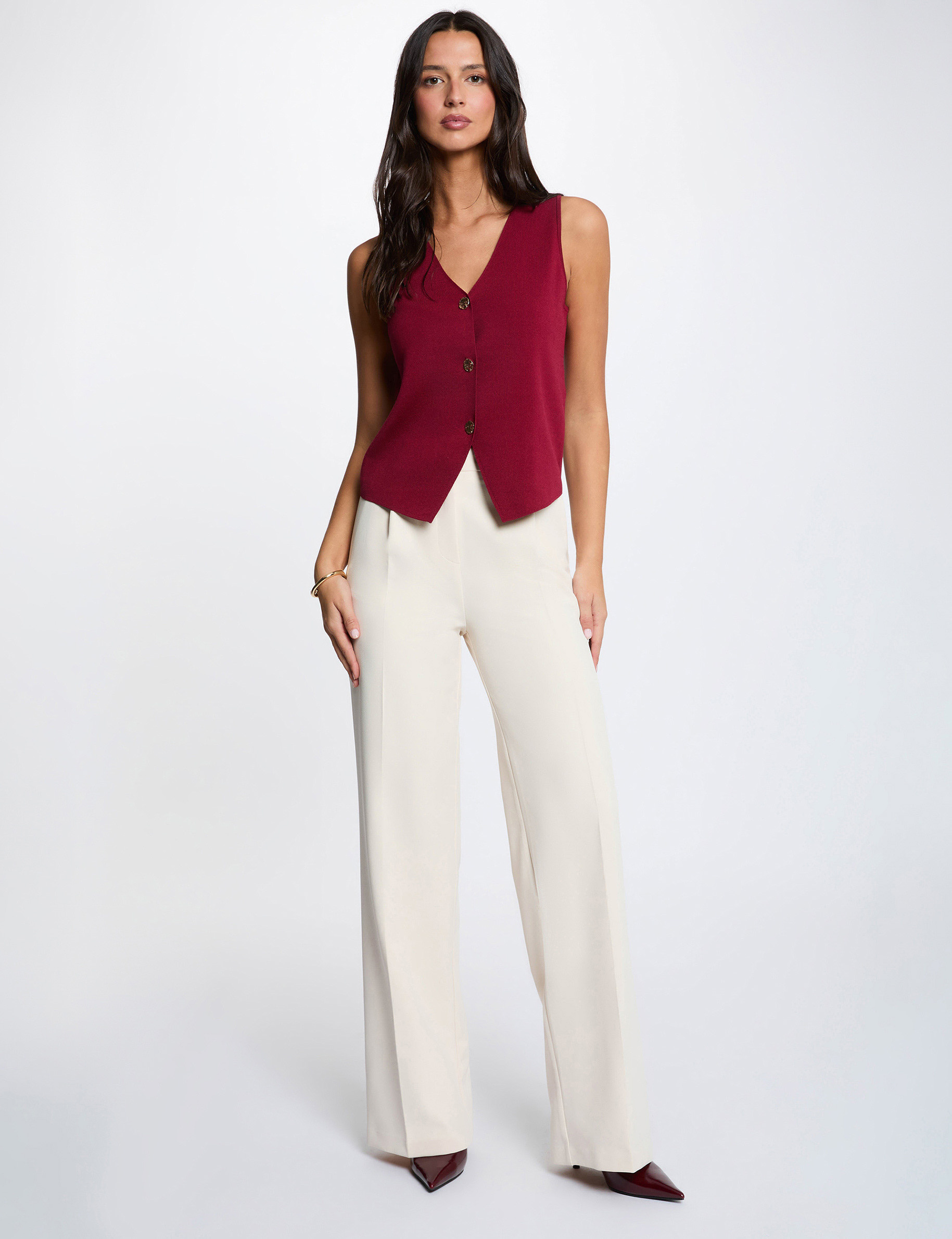 Gilet sans manches col v bordeaux femme