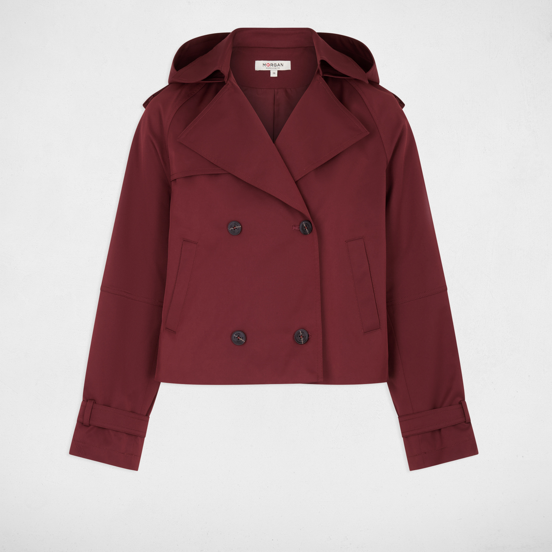 Kurzer Trenchcoat mit Kapuze bordeaux damen