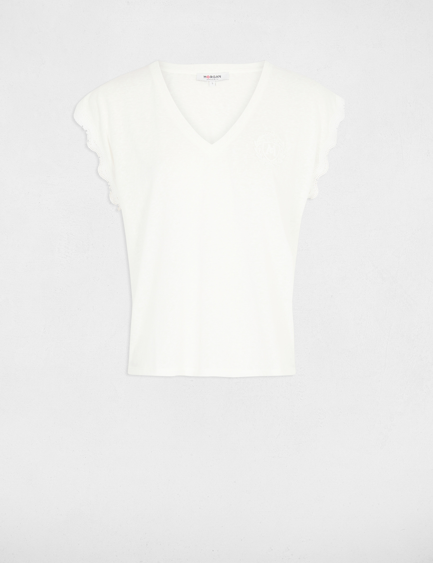 T-shirt col v manches courtes blanc femme