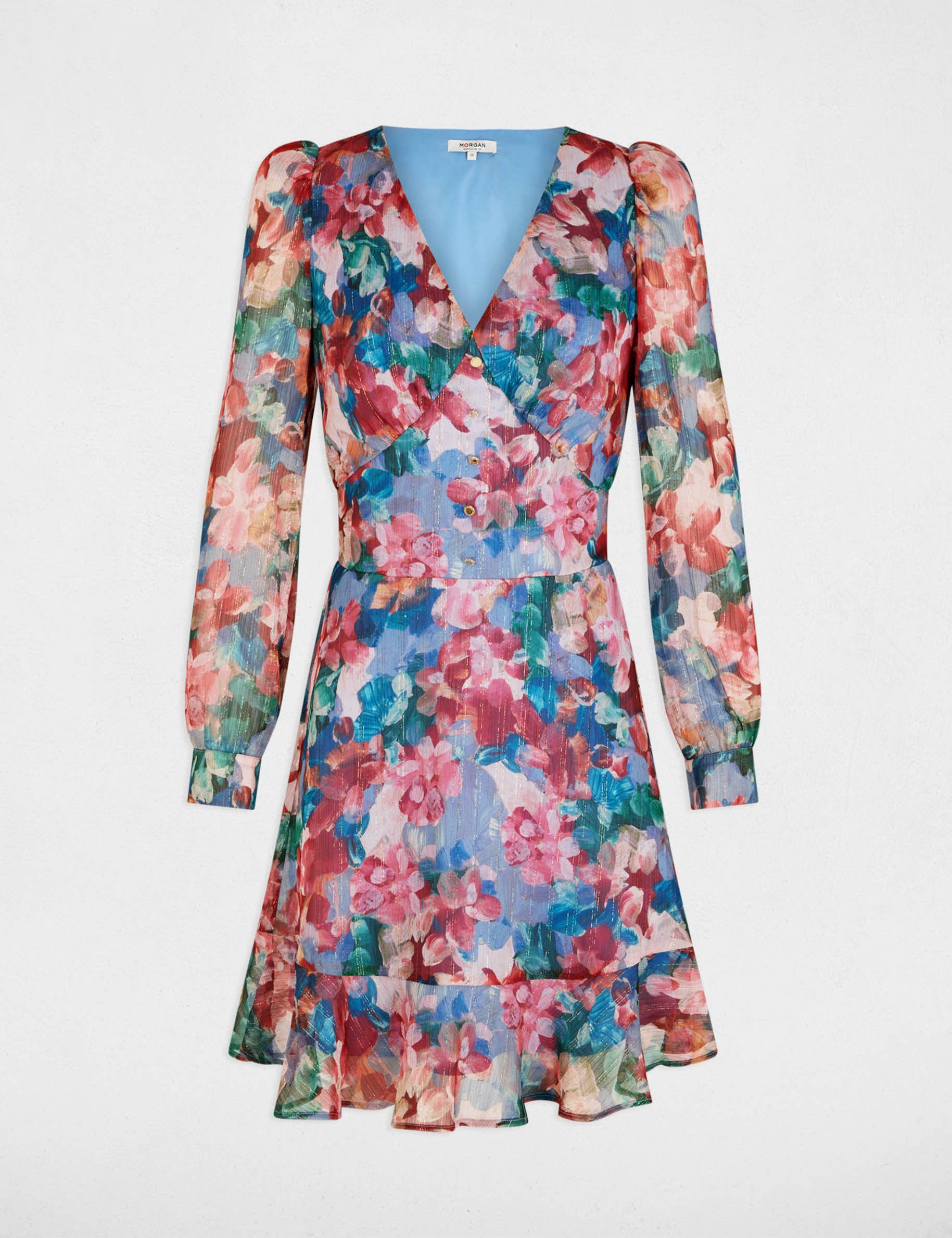 Kurzes Kleid mit V-Ausschnitt mehrfarbig damen