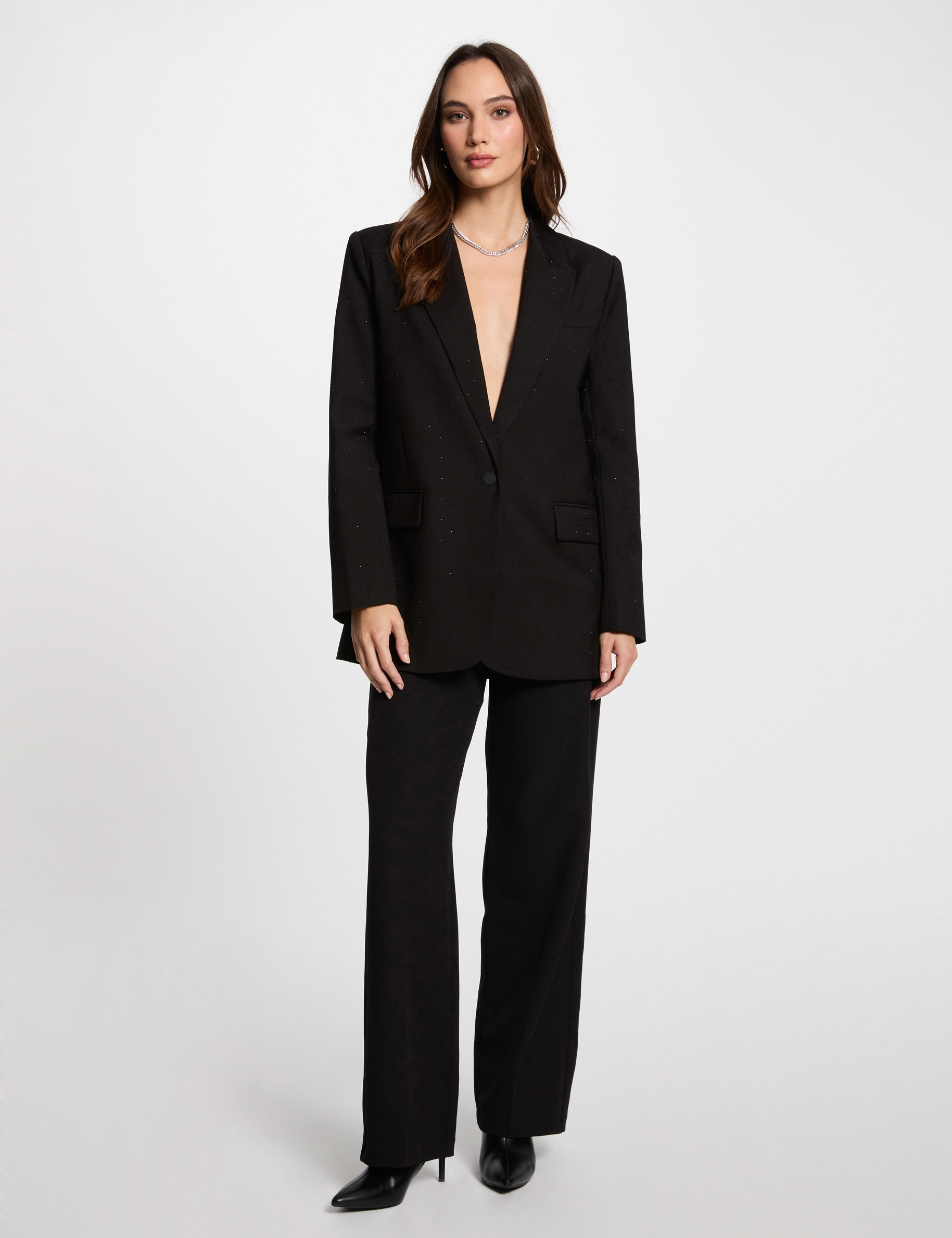 Langer Blazer mit Pailletten schwarz damen