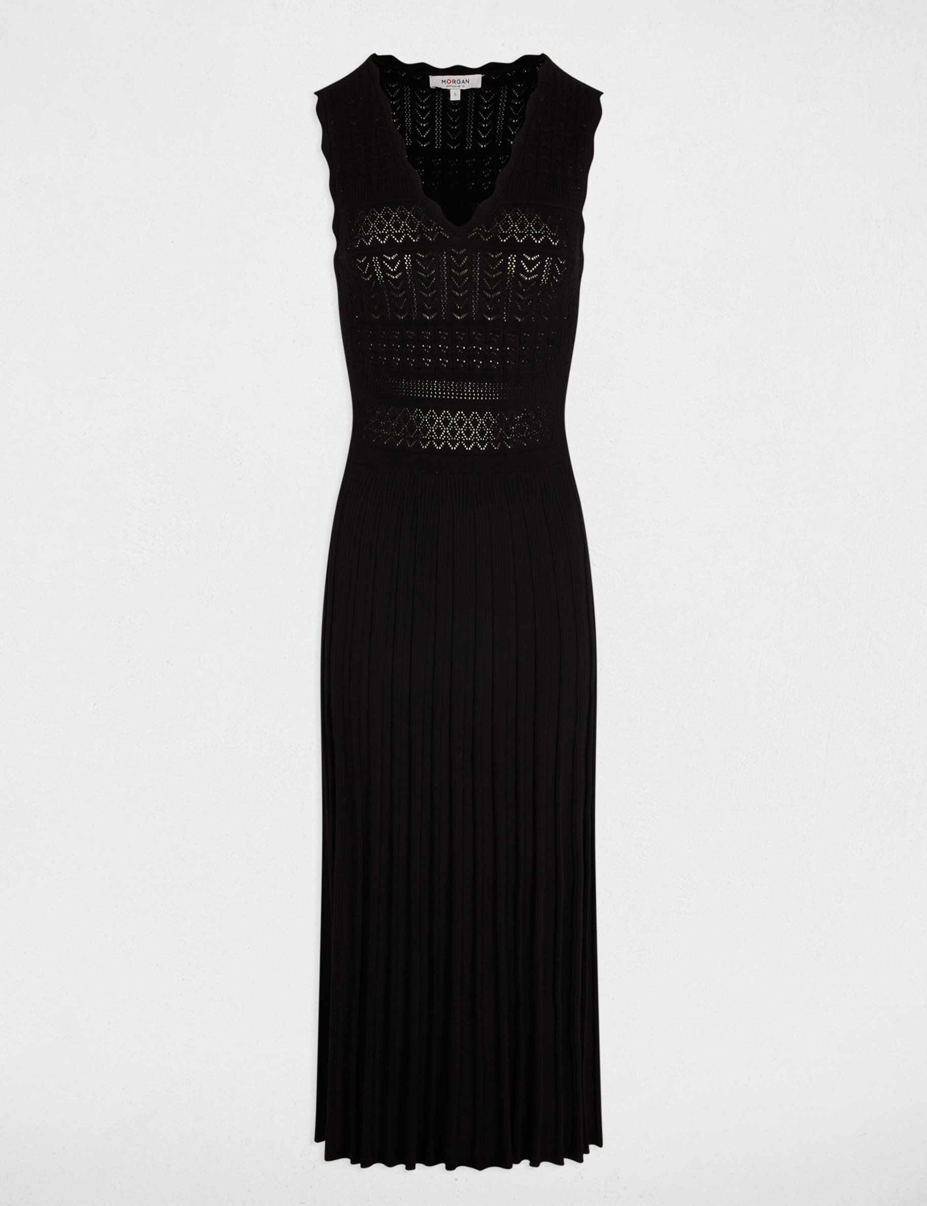 Robe tricot col v noir femme