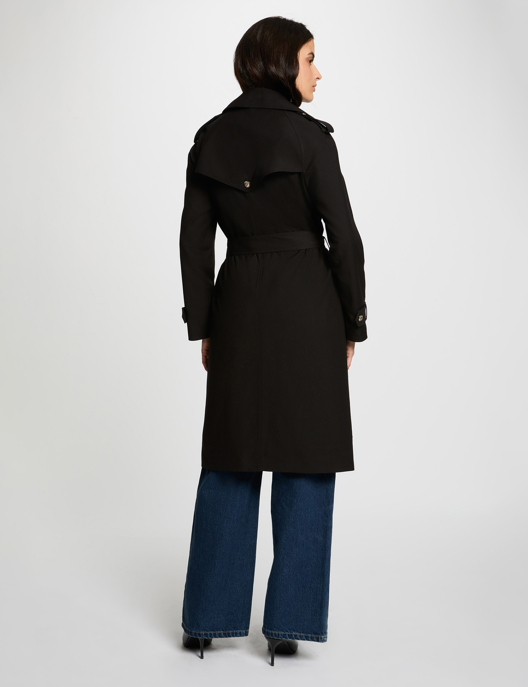 Langer Trenchcoat mit Gürtel schwarz damen