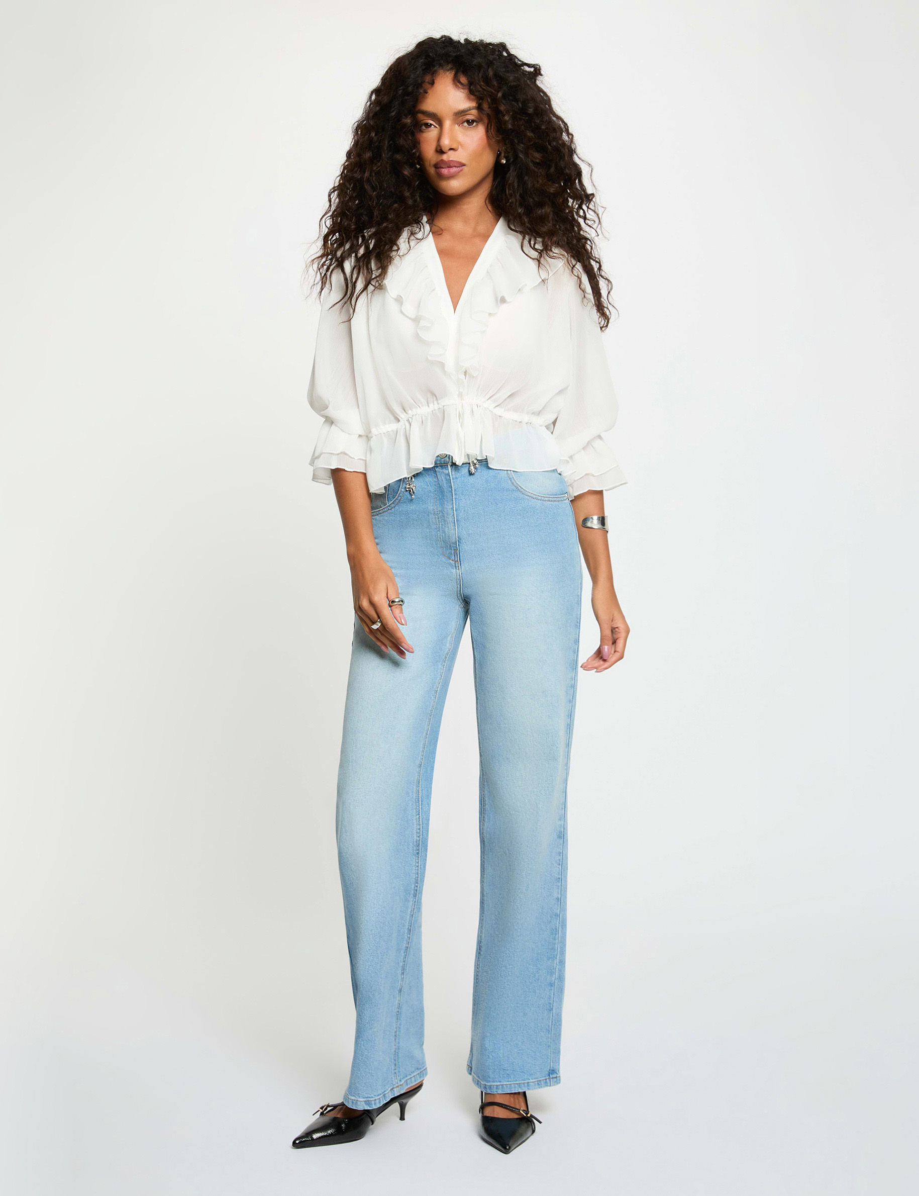 Bluse aus Voile mit V-Ausschnitt weiss damen