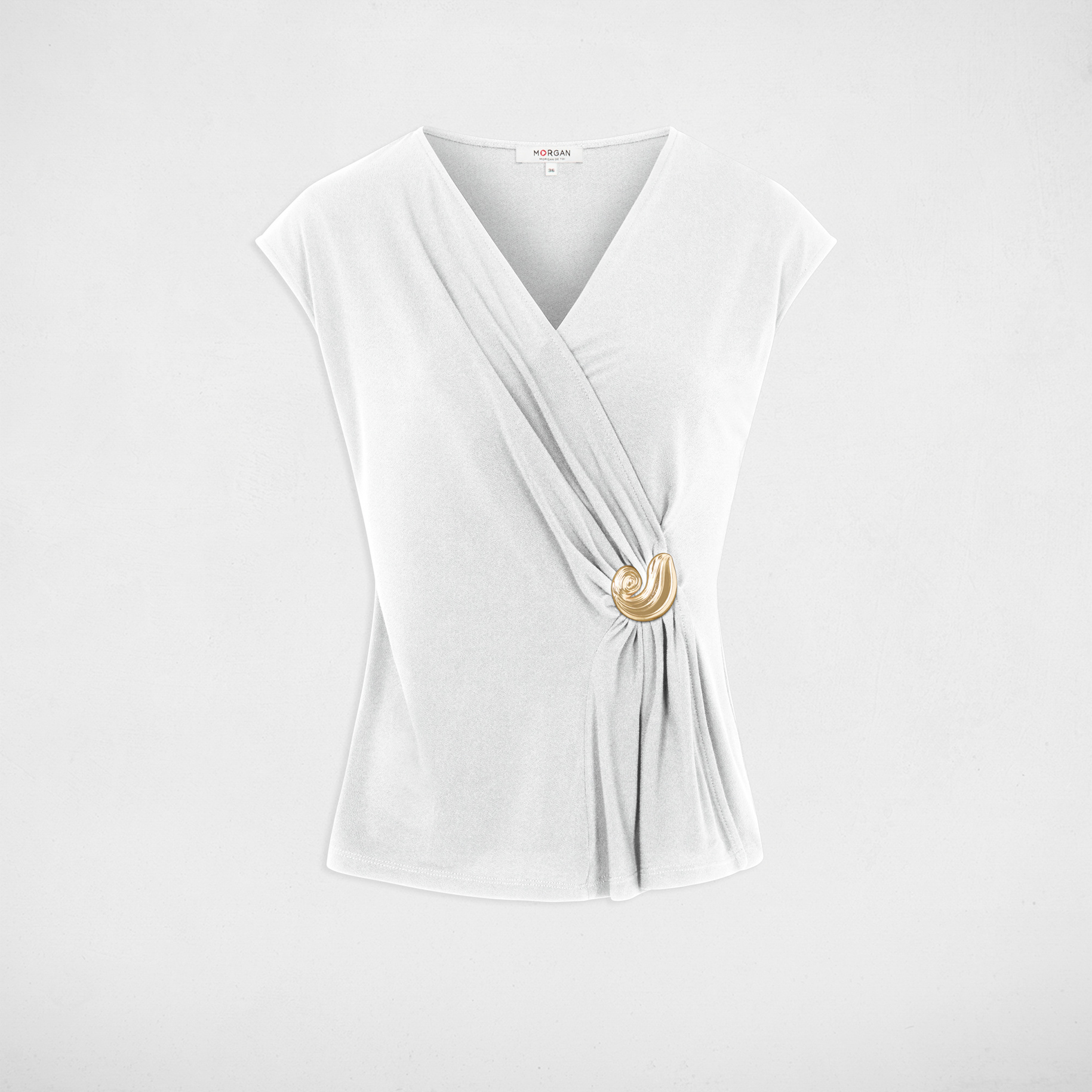 Top sans manches col v blanc femme