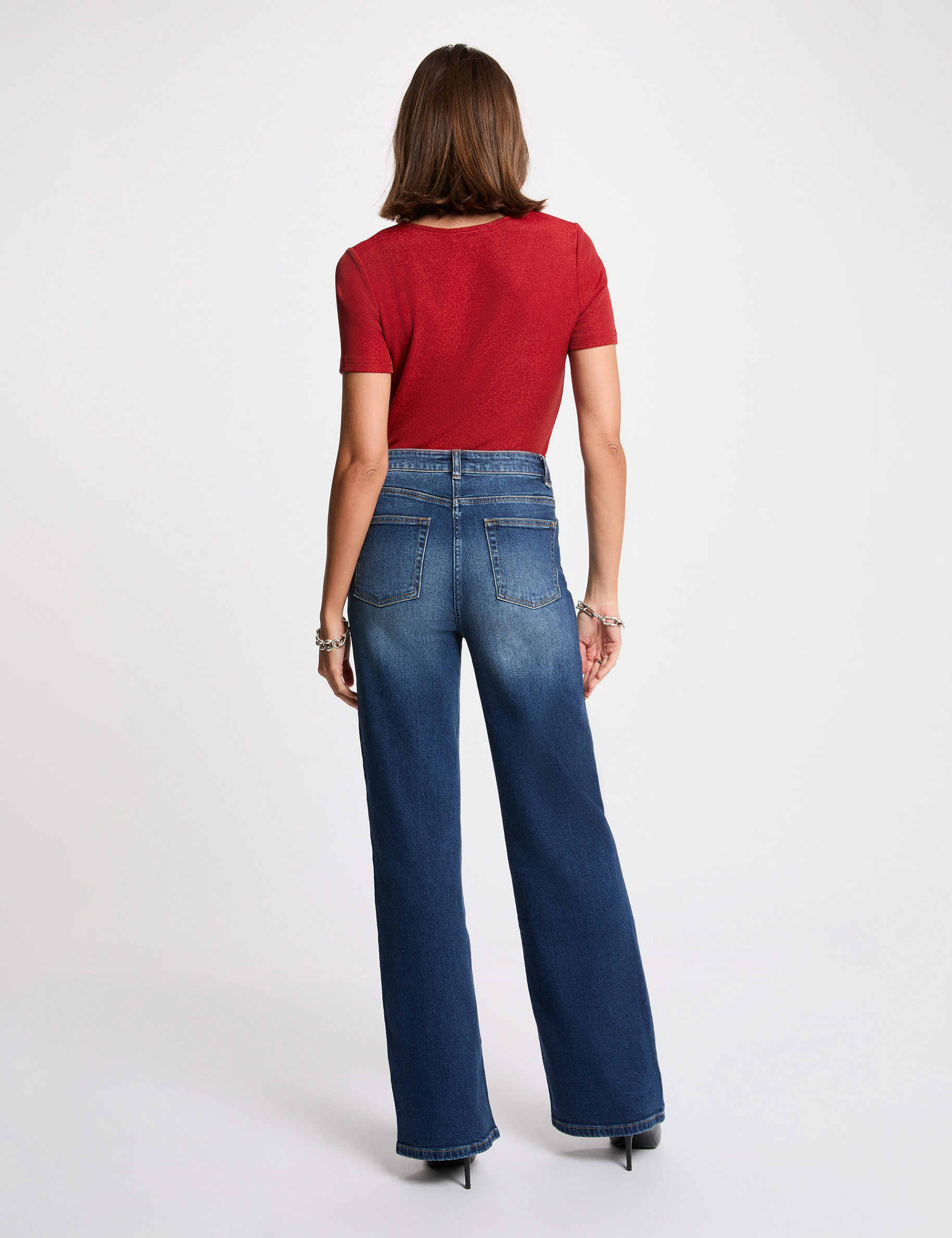 Kurzarm-T-Shirt mit V-Kragen dunkelorange damen