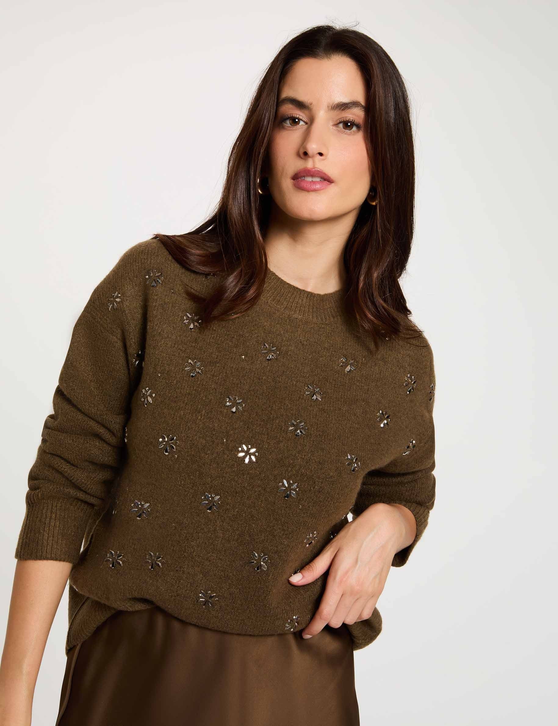 Dicker Pullover mit Rundhalsausschnitt khakigr&uuml;n damen
