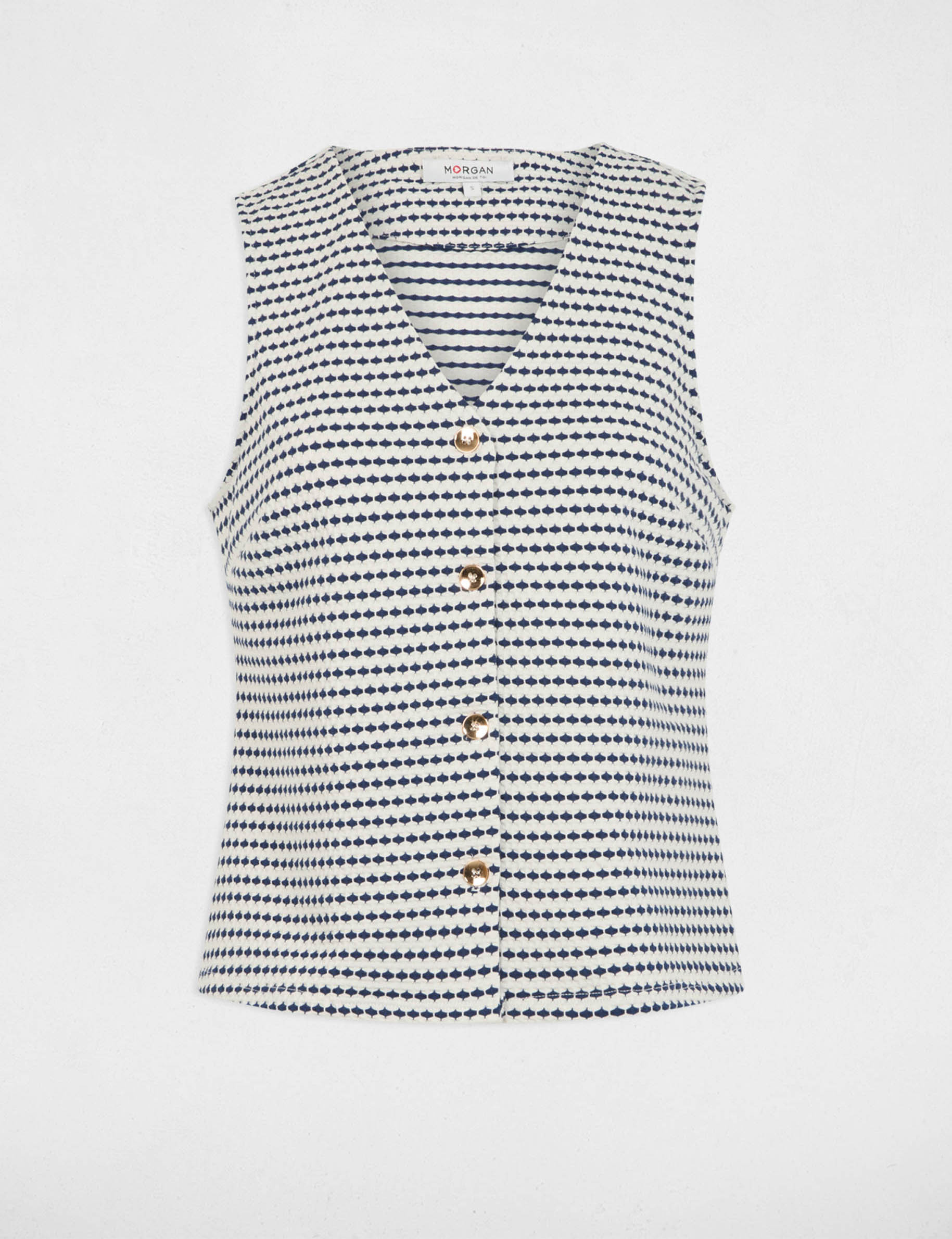 veston sans manches imprime bleu marine femme Veston sans manches imprimé bleu marine femme