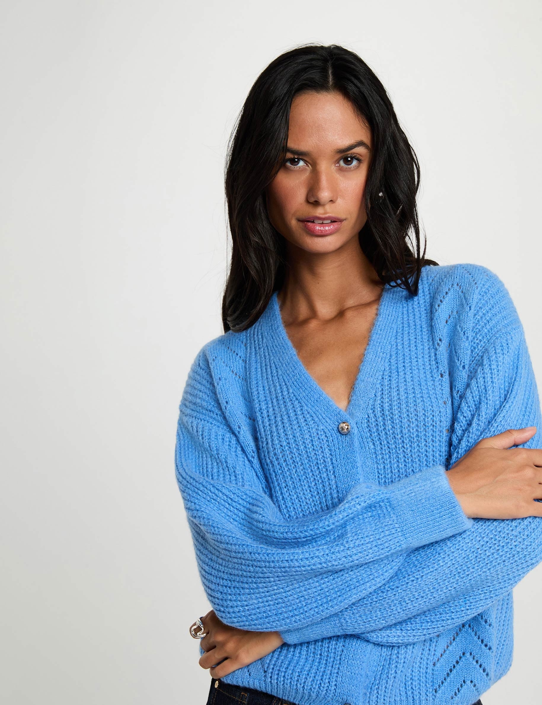Cardigan mit V-Ausschnitt blau damen